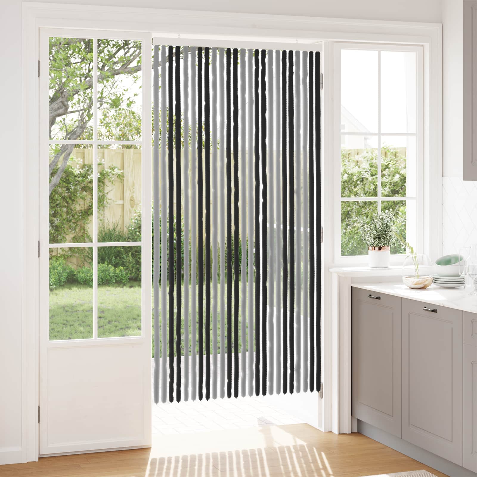 Insektenschutzvorhang Chenille Grau und Schwarz 100 x 200 cm
