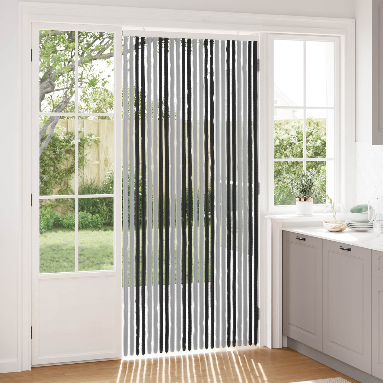 Insektenschutzvorhang Chenille Grau und Schwarz 100 x 220 cm