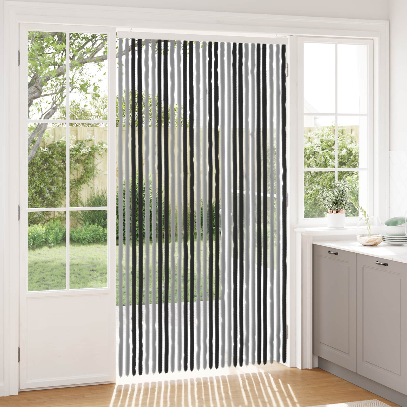 Insektenschutzvorhang Chenille Grau und Schwarz 118 x 220 cm