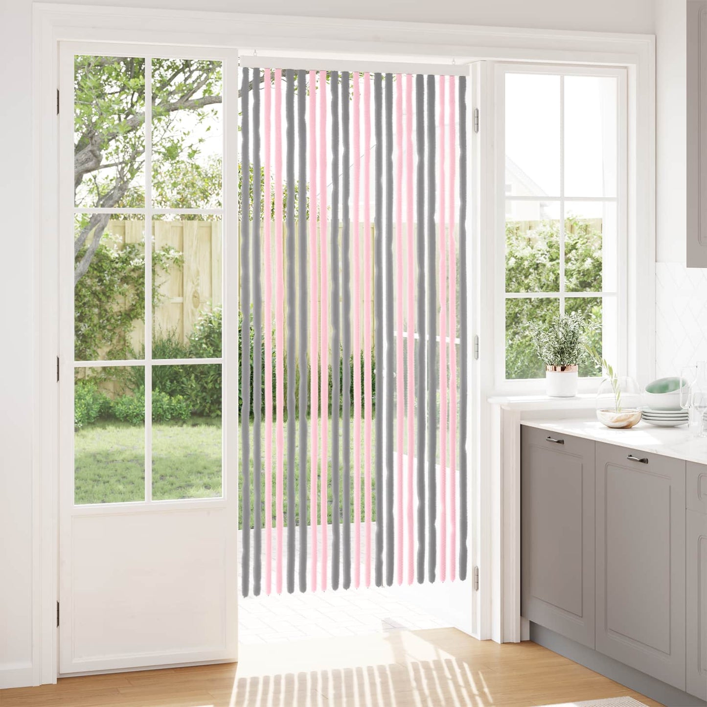 Insektenschutzvorhang Chenille Silber Grau und Rosa 90 x 200 cm