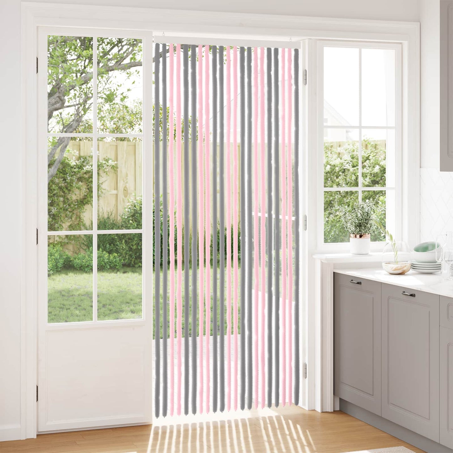 Insektenschutzvorhang Chenille Silber Grau und Rosa 90 x 220 cm