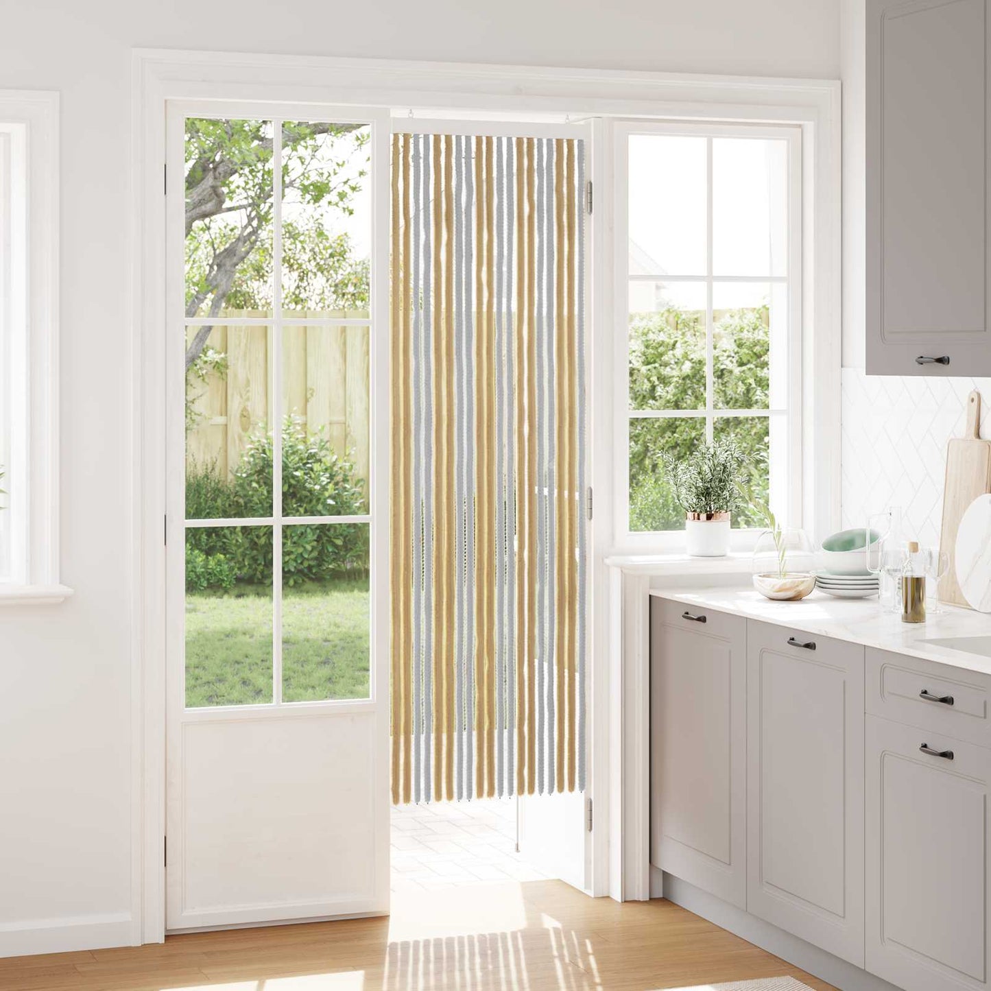 Insektenschutzvorhang Chenille Grau und Beige 56 x 185 cm