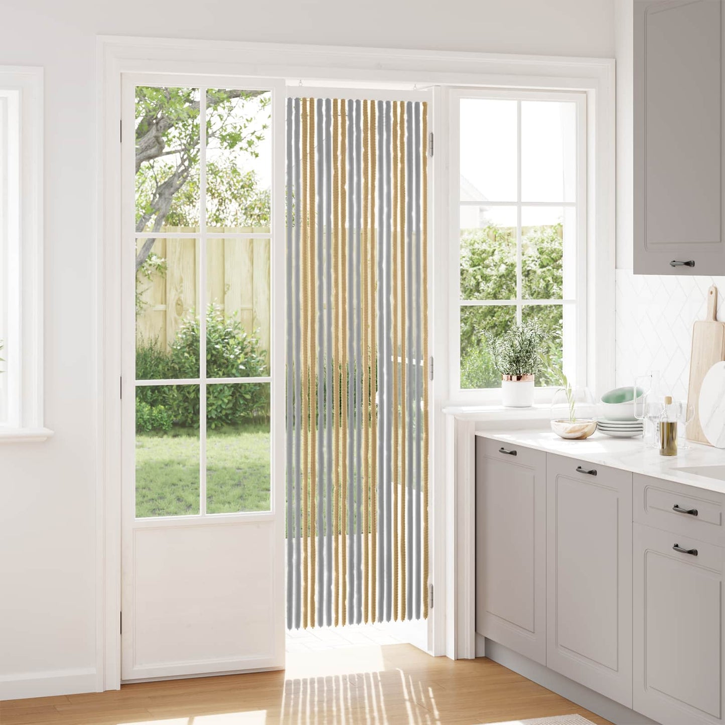 Insektenschutzvorhang Chenille Grau und Beige 56 x 200 cm