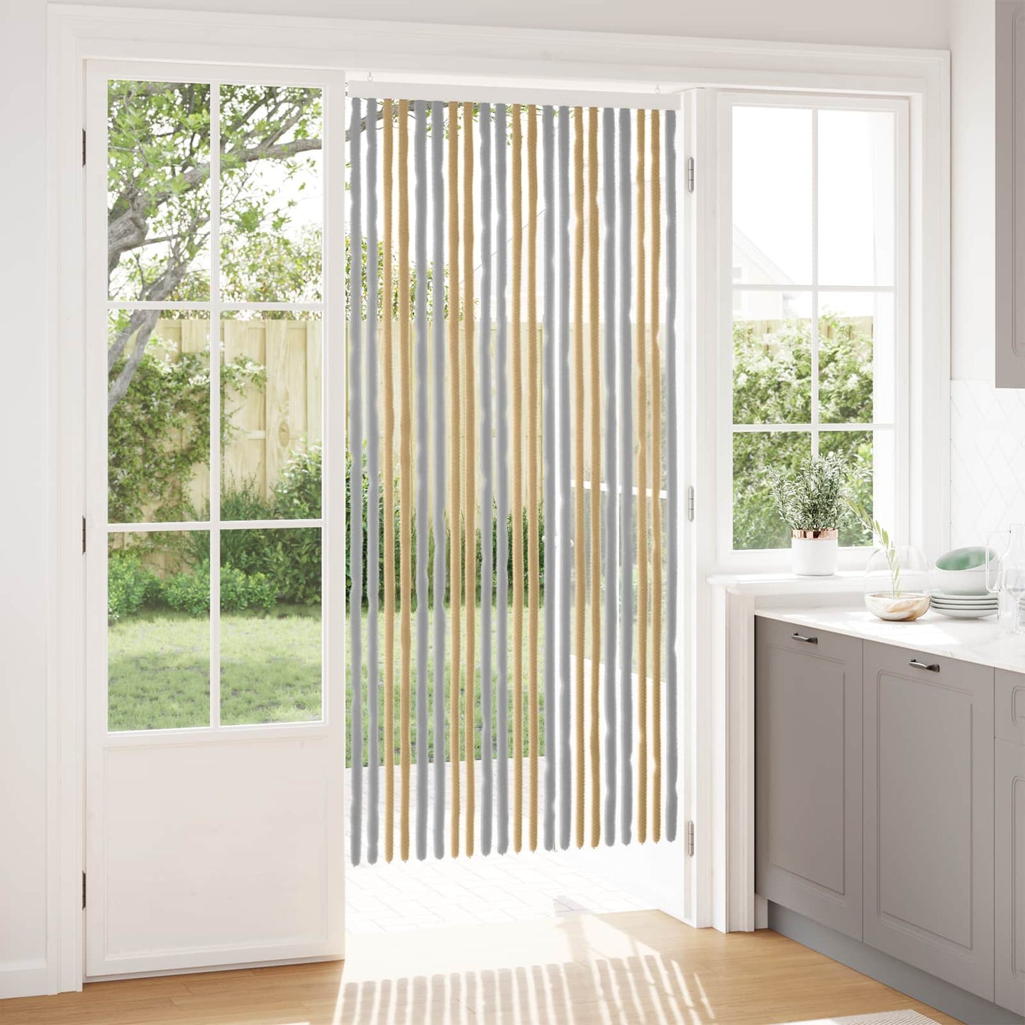 Insektenschutzvorhang Chenille Grau und Beige 90 x 200 cm