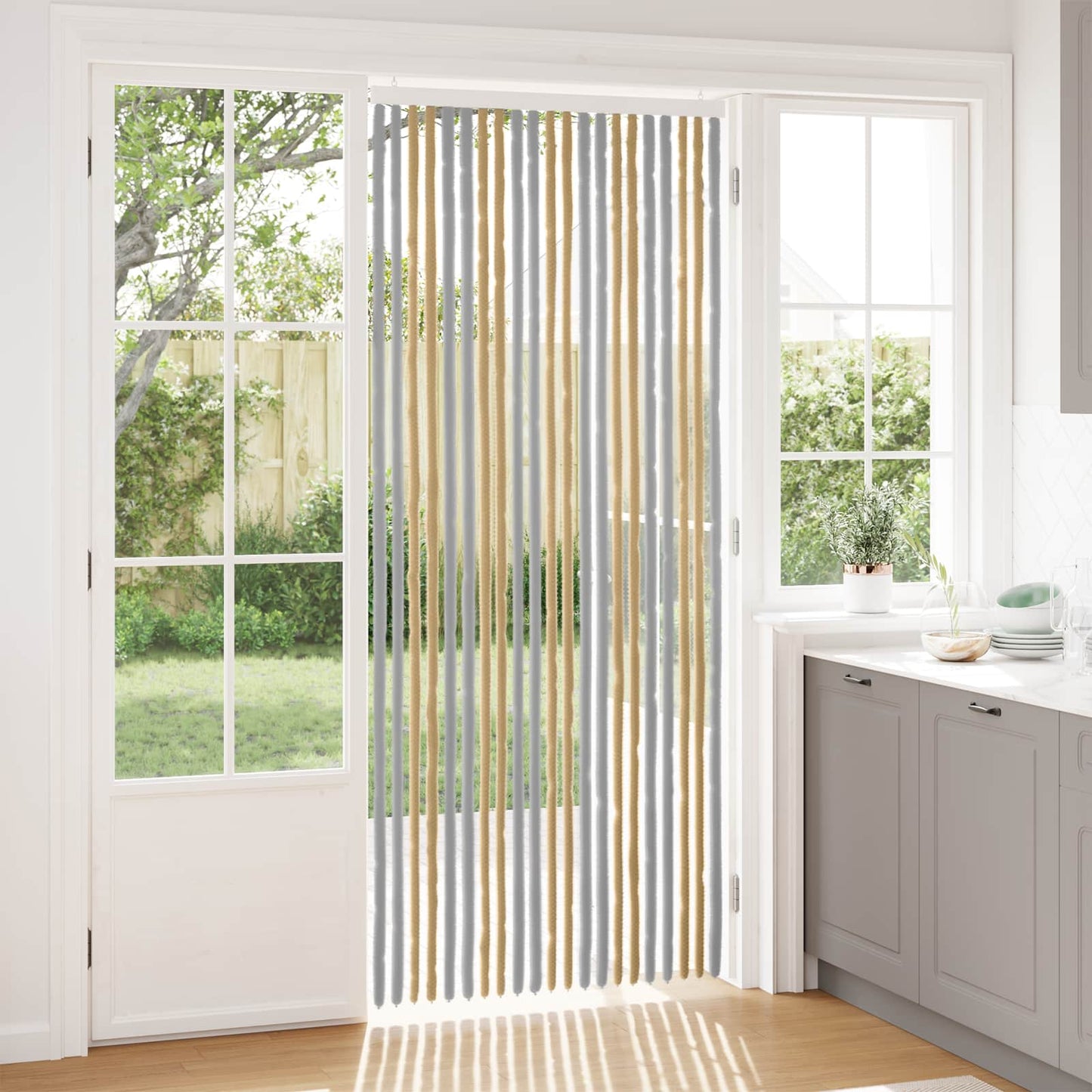 Insektenschutzvorhang Chenille Grau und Beige 90 x 220 cm