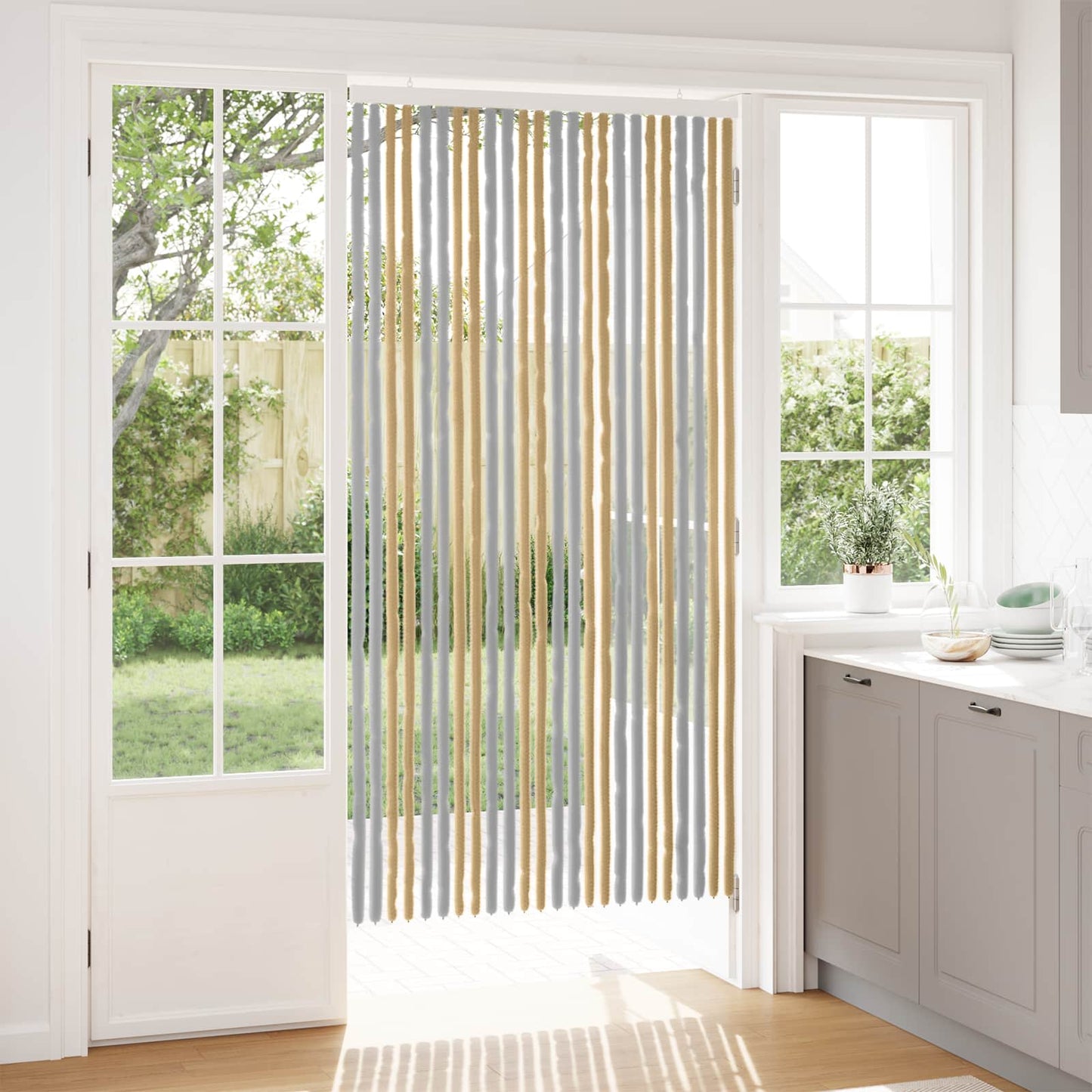 Insektenschutzvorhang Chenille Grau und Beige 100 x 200 cm