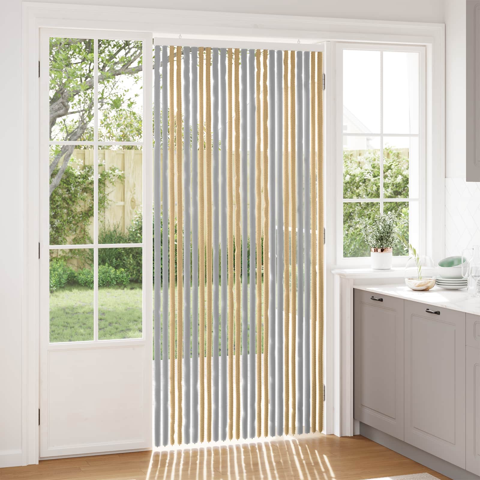 Insektenschutzvorhang Chenille Grau und Beige 100 x 220 cm
