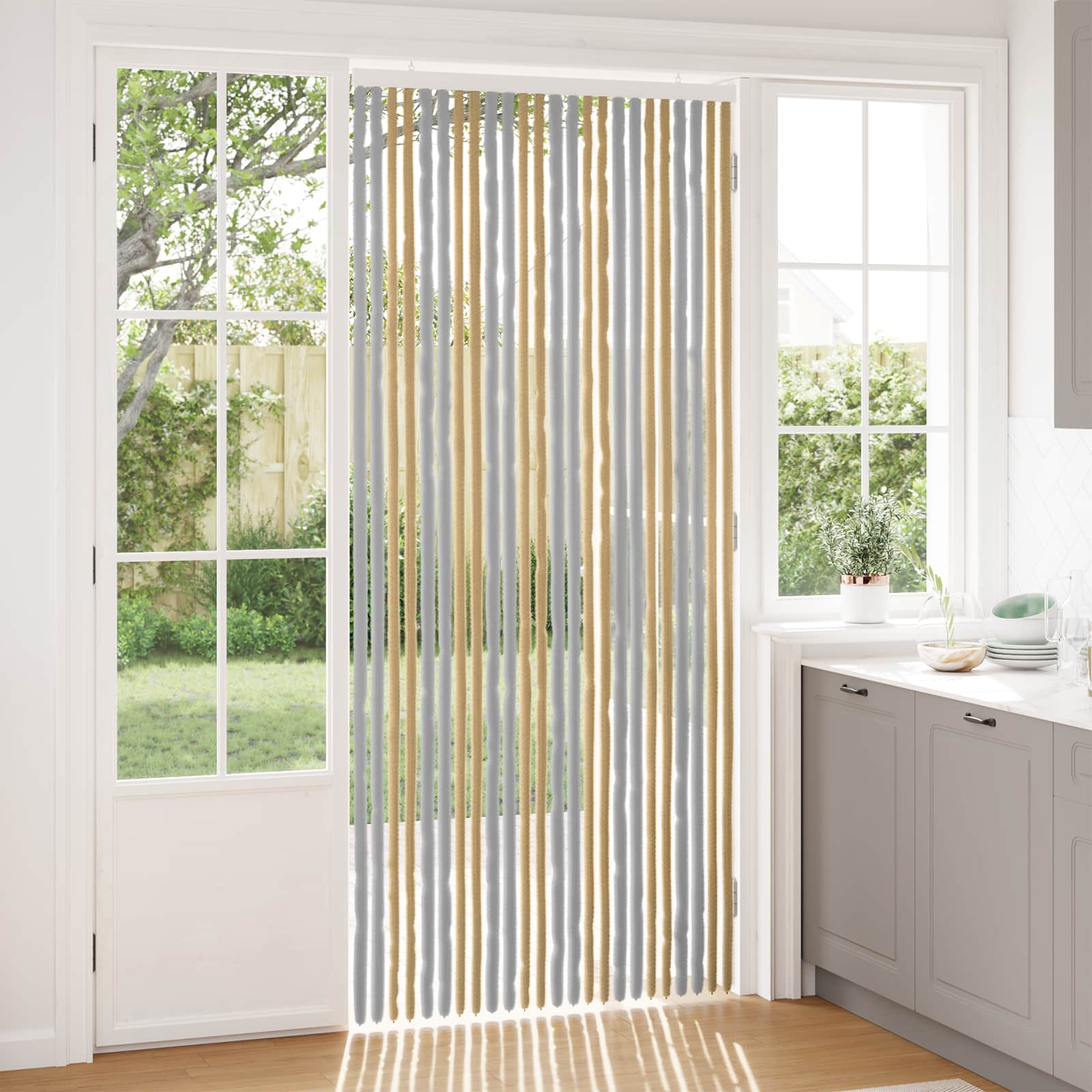 Insektenschutzvorhang Chenille Grau und Beige 100 x 230 cm