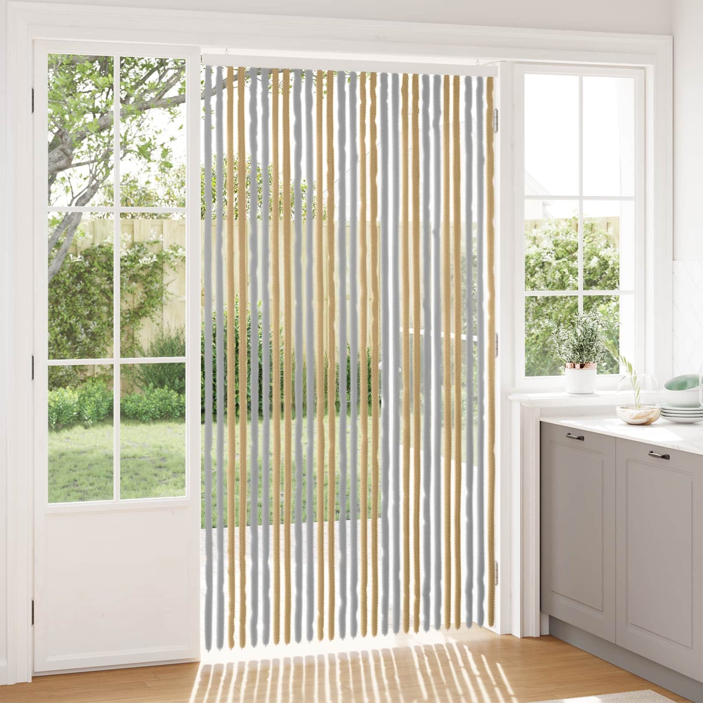 Insektenschutzvorhang Chenille Grau und Beige 118 x 220 cm