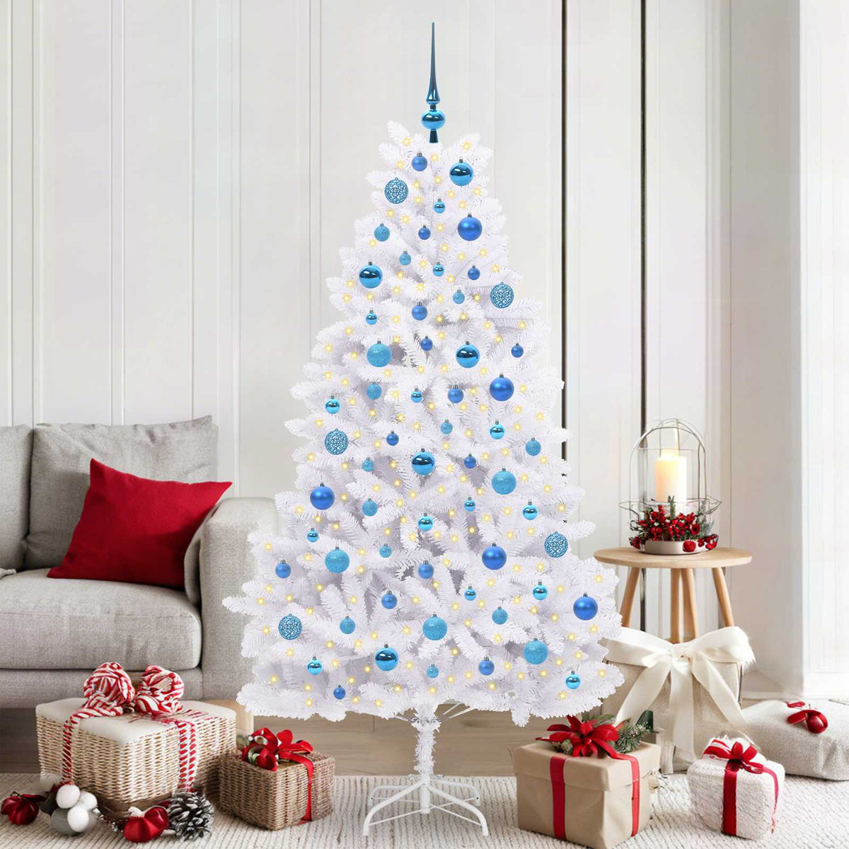 Künstlicher klappbarer Weihnachtsbaum Weiß 180 cm PVC und Stahl