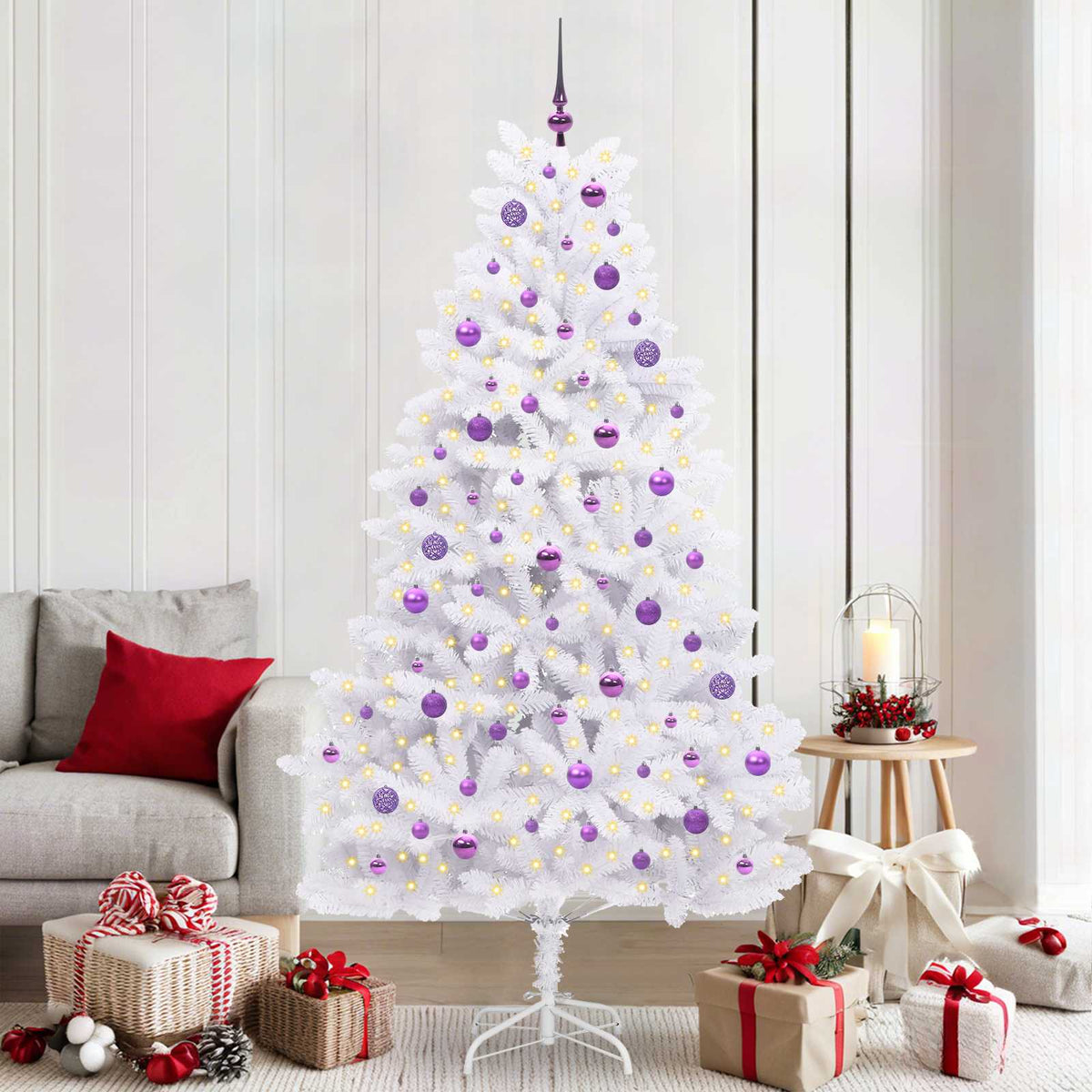 Künstlicher klappbarer Weihnachtsbaum Weiß 210 cm PVC und Stahl