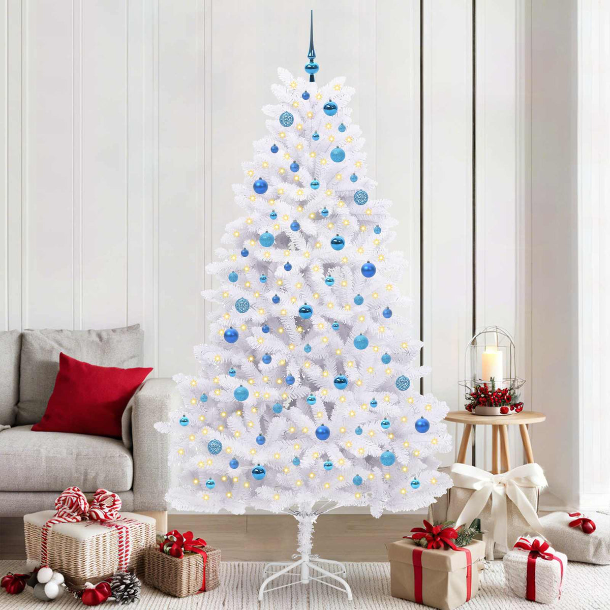 Künstlicher klappbarer Weihnachtsbaum Weiß 210 cm PVC und Stahl