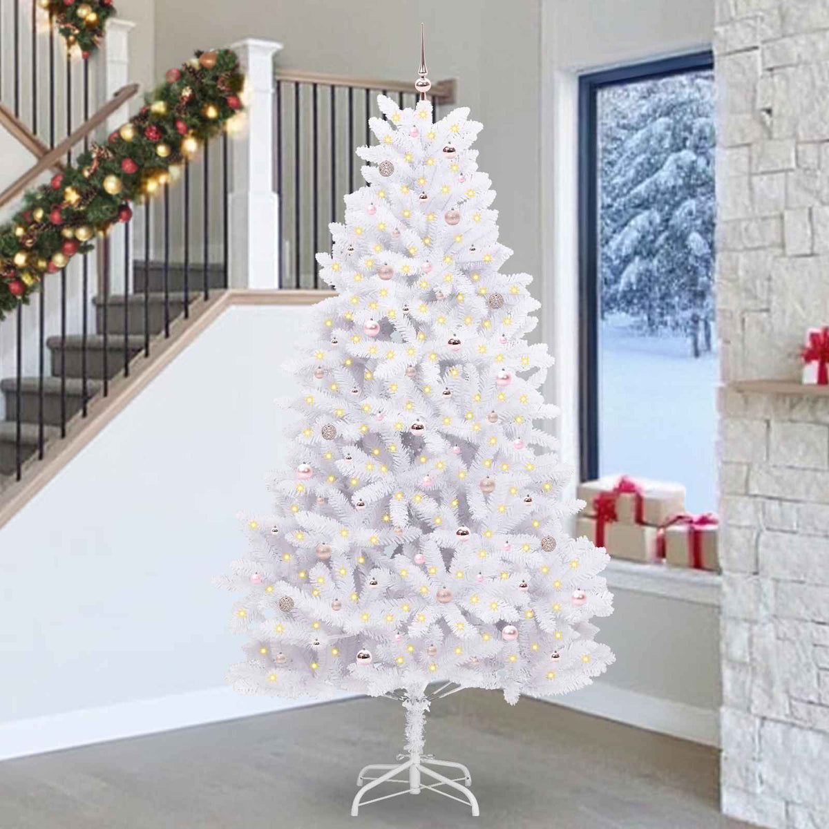 Künstlicher klappbarer Weihnachtsbaum Weiß 270 cm PVC und Stahl