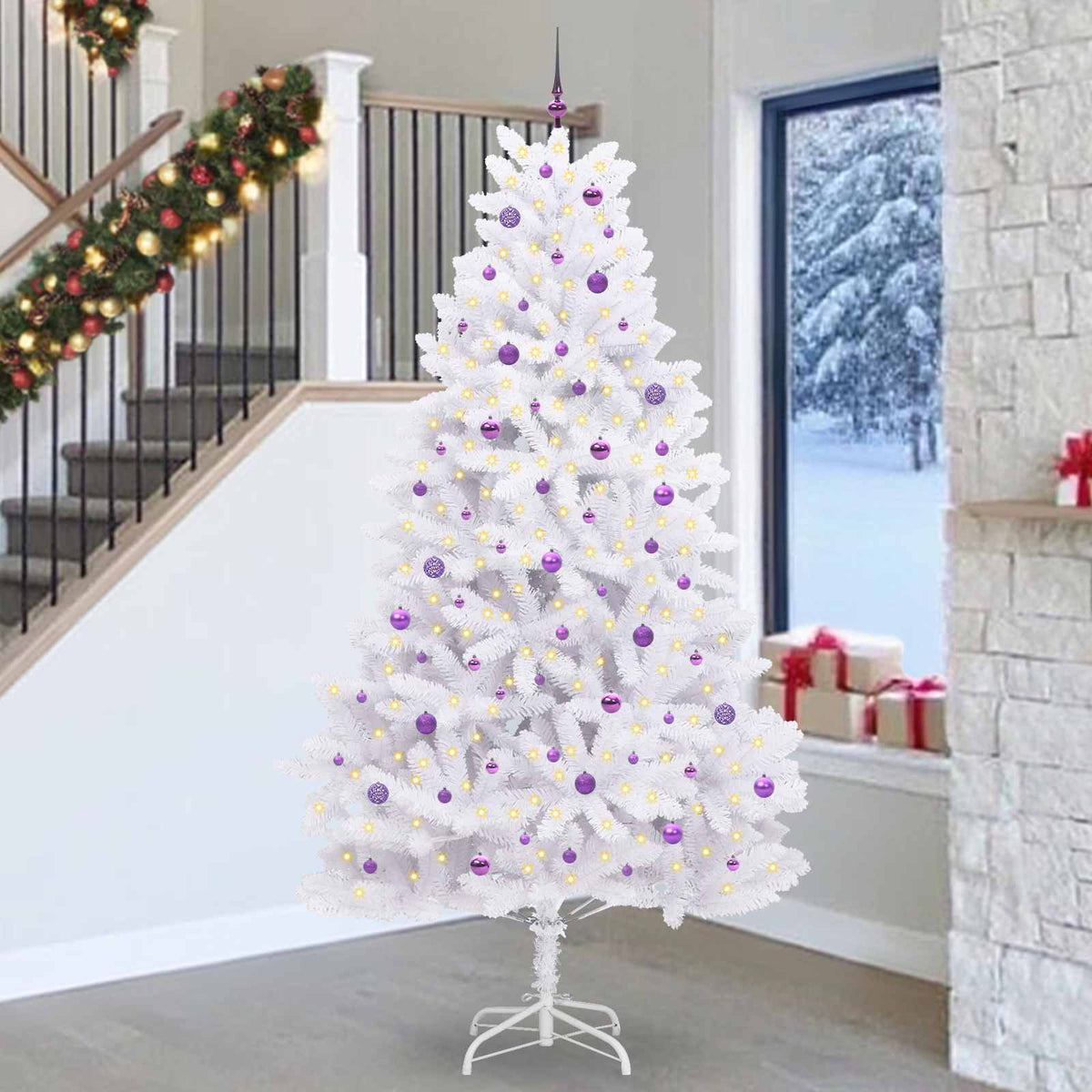 Künstlicher klappbarer Weihnachtsbaum Weiß 270 cm PVC und Stahl