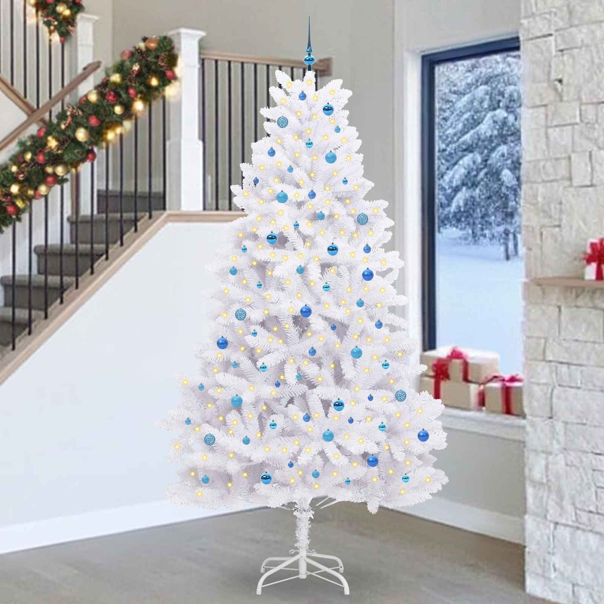 Künstlicher klappbarer Weihnachtsbaum Weiß 270 cm PVC und Stahl