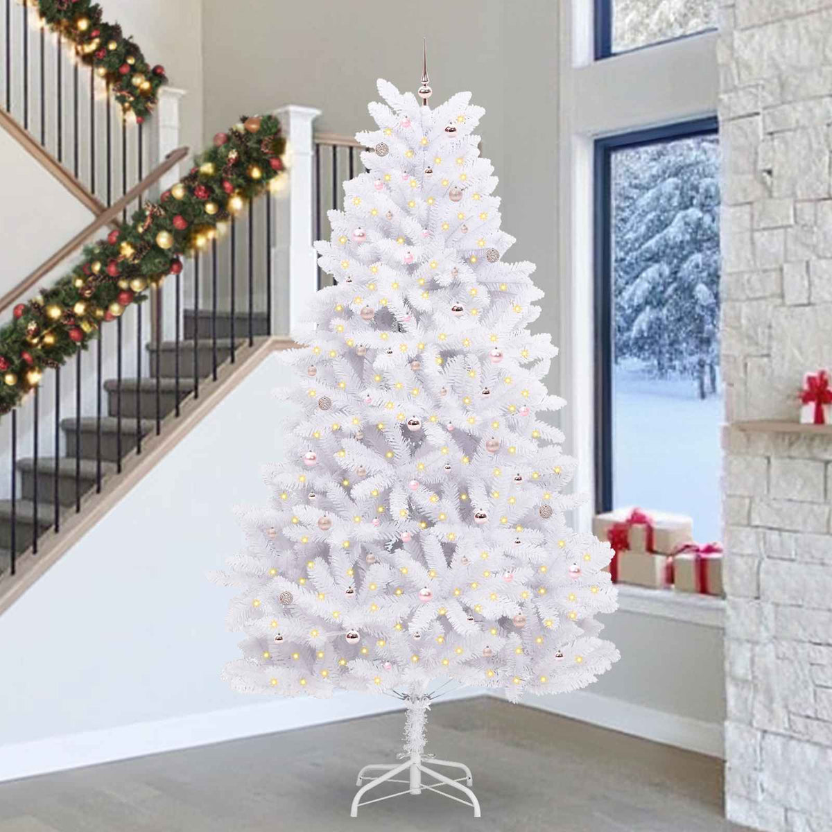 Künstlicher klappbarer Weihnachtsbaum Weiß 300 cm PVC und Stahl