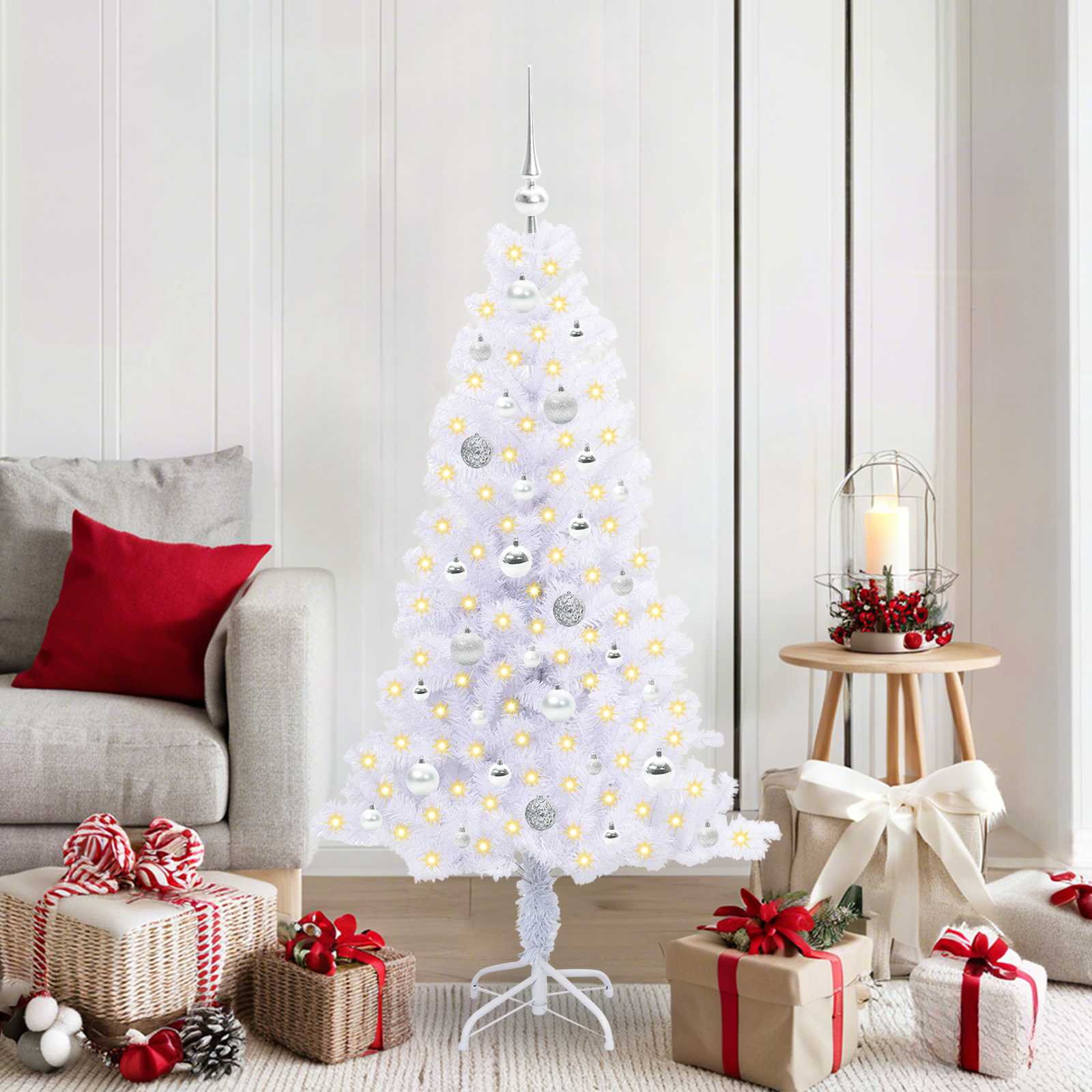 Künstlicher Weihnachtsbaum Weiß 150 cm PVC und Stahl