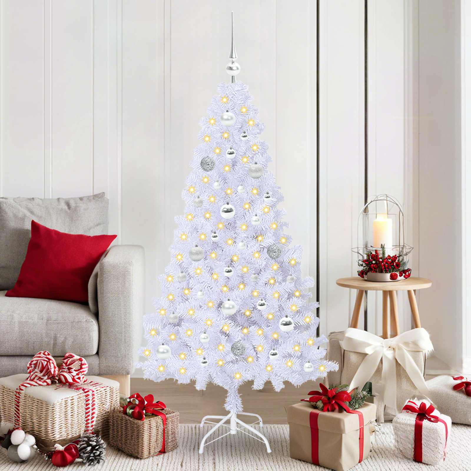 Künstlicher Weihnachtsbaum Weiß 150 cm PVC und Stahl