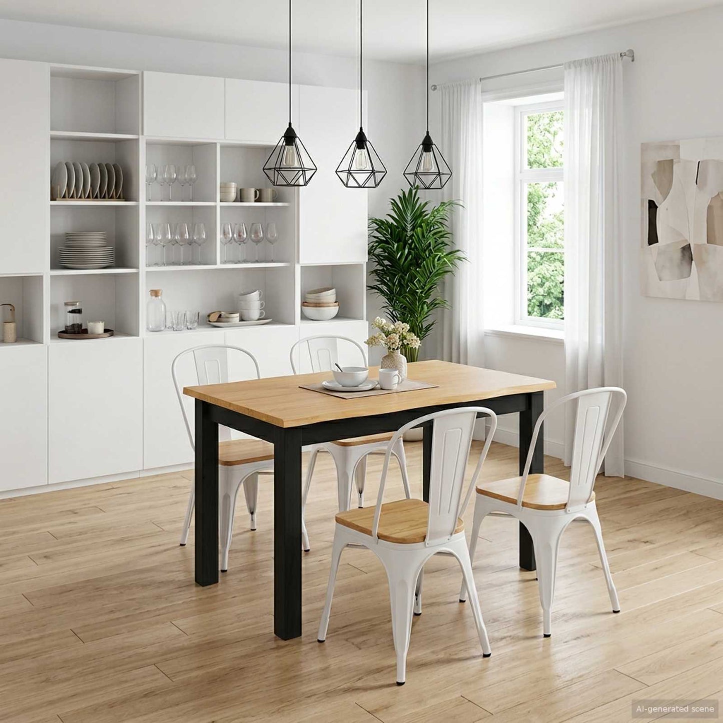 Esstisch EKAI Schwarz 112 x 70 x 76,5 cm Massives Kiefernholz