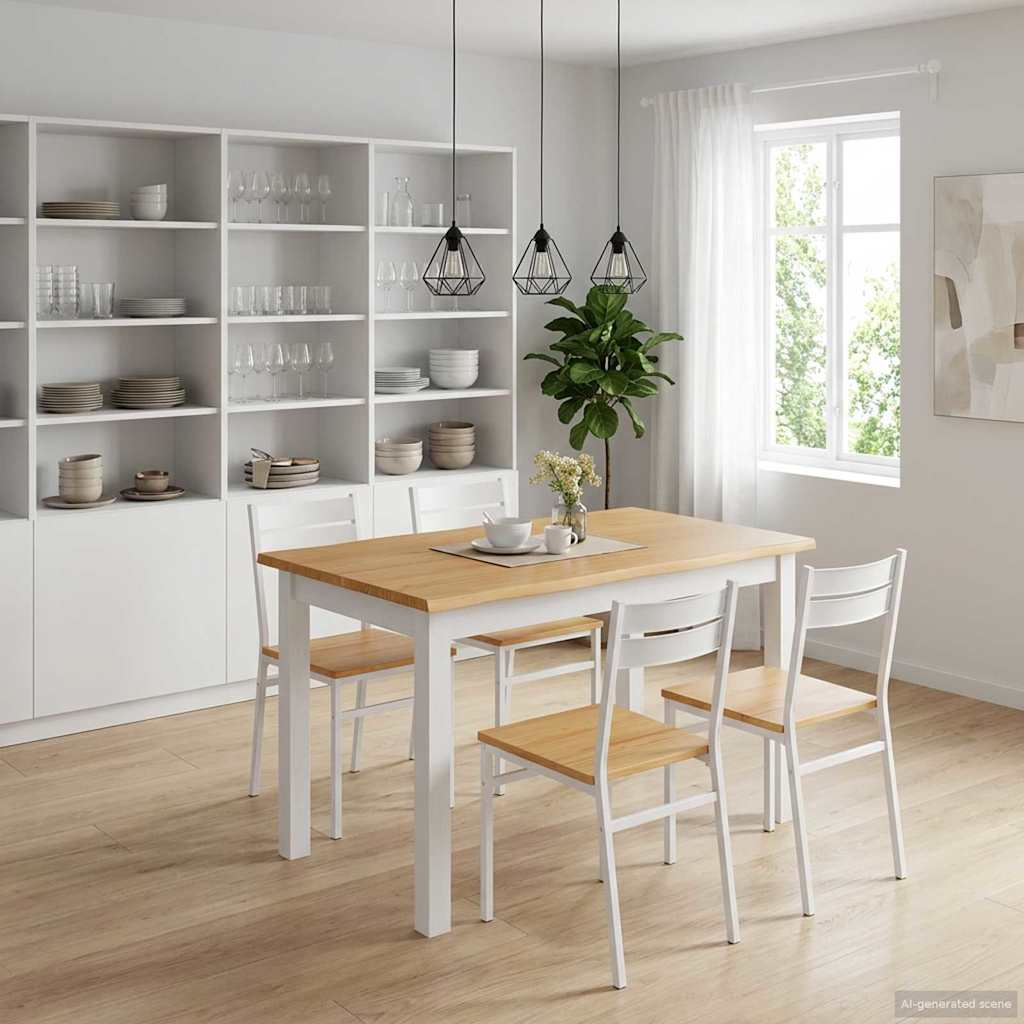 Esstisch EKAI Weiß 112 x 70 x 76,5 cm Massives Kiefernholz