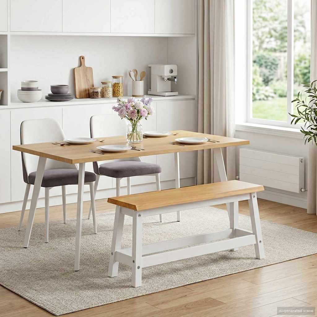 Esstischbank EKAI Weiß 91,5 x 29 x 45,5 cm Massives Kiefernholz