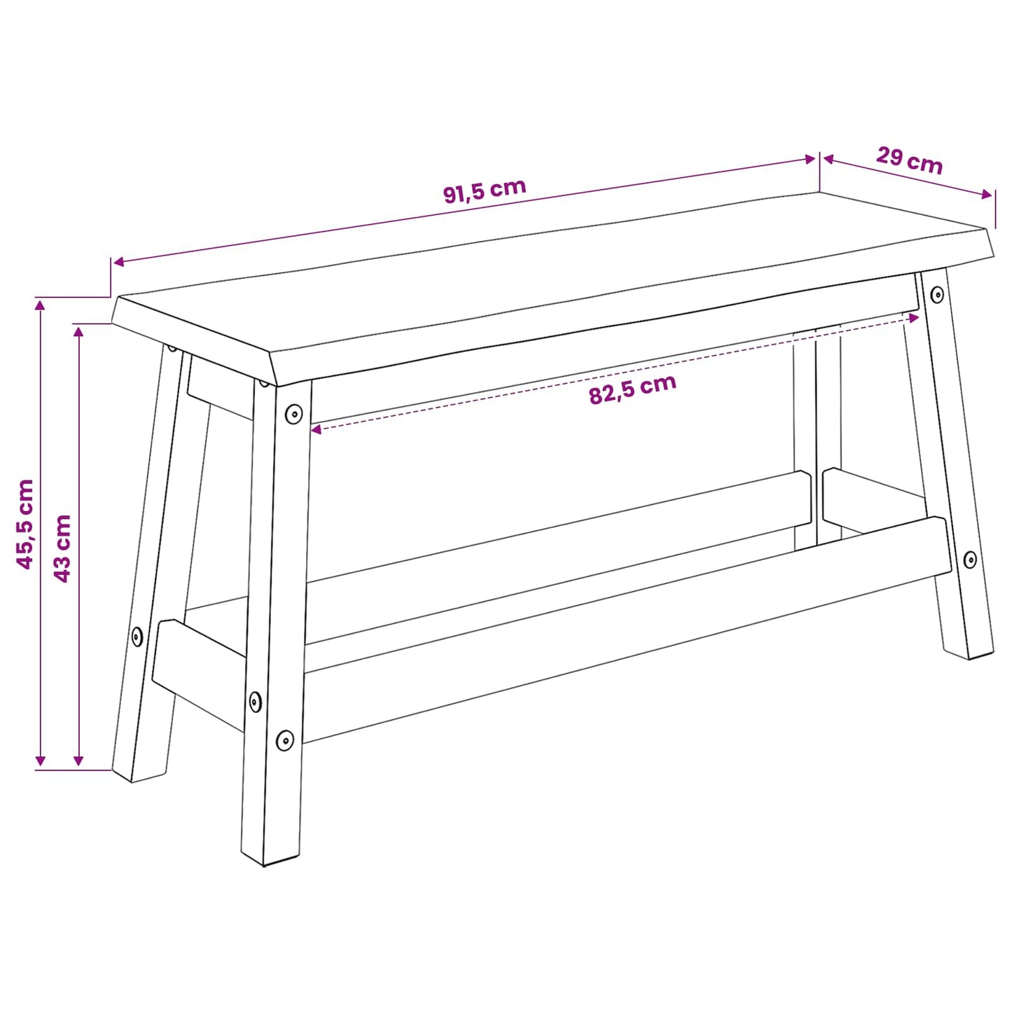 Esstischbank EKAI Weiß 91,5 x 29 x 45,5 cm Massives Kiefernholz