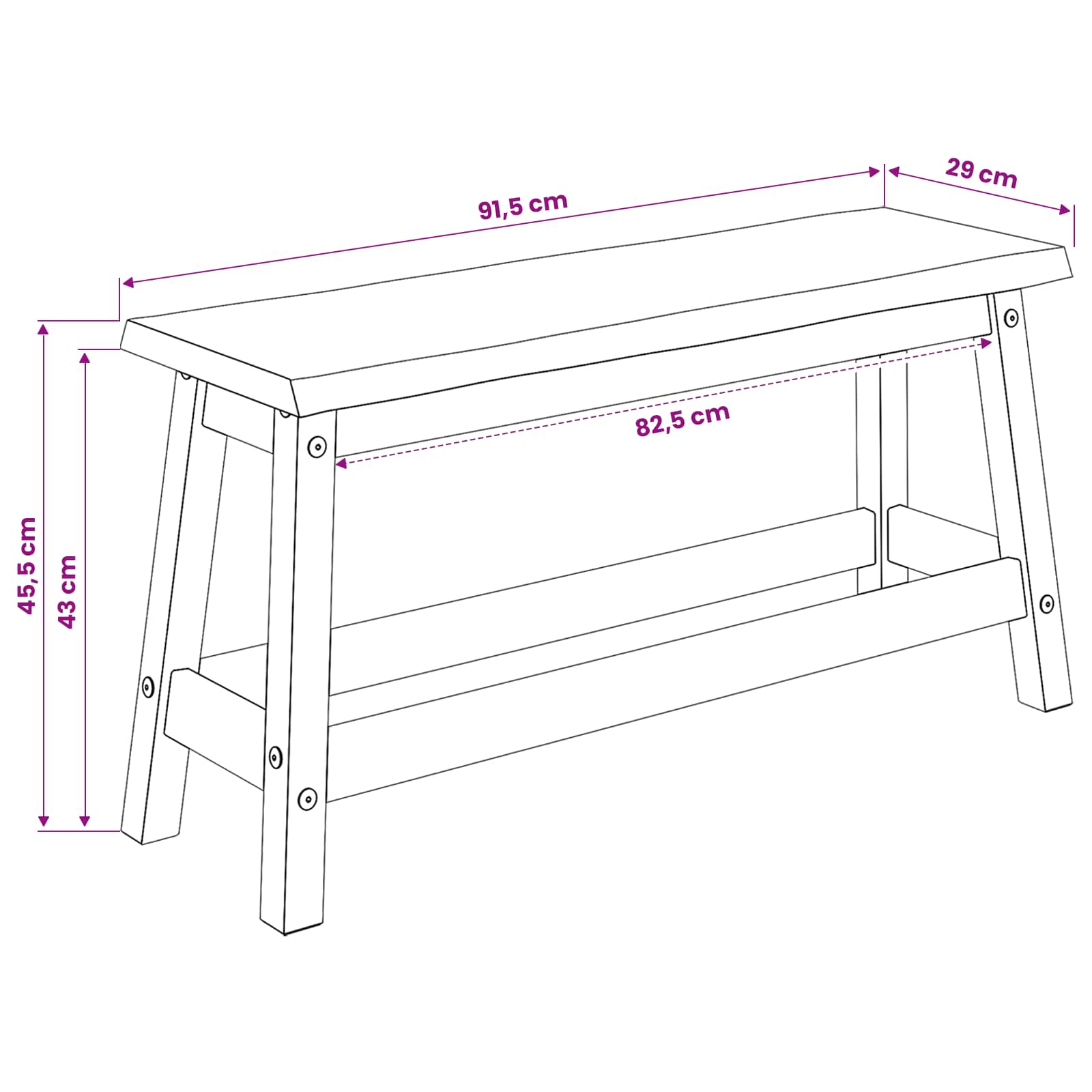 Esstischbank EKAI Weiß 91,5 x 29 x 45,5 cm Massives Kiefernholz