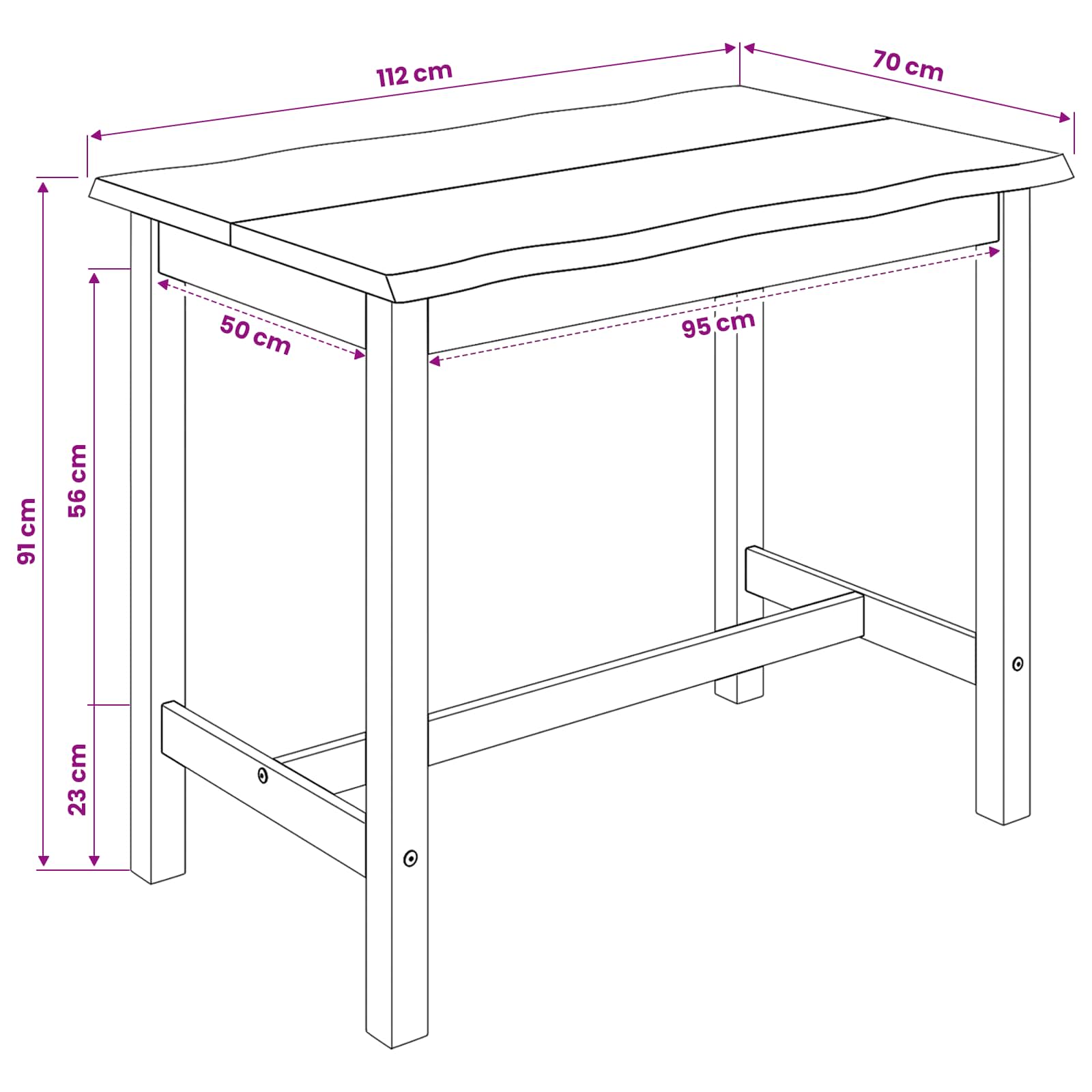 Hohe Bar-Tisch EKAI Weiß 112 x 70 x 91 cm Massives Kiefernholz