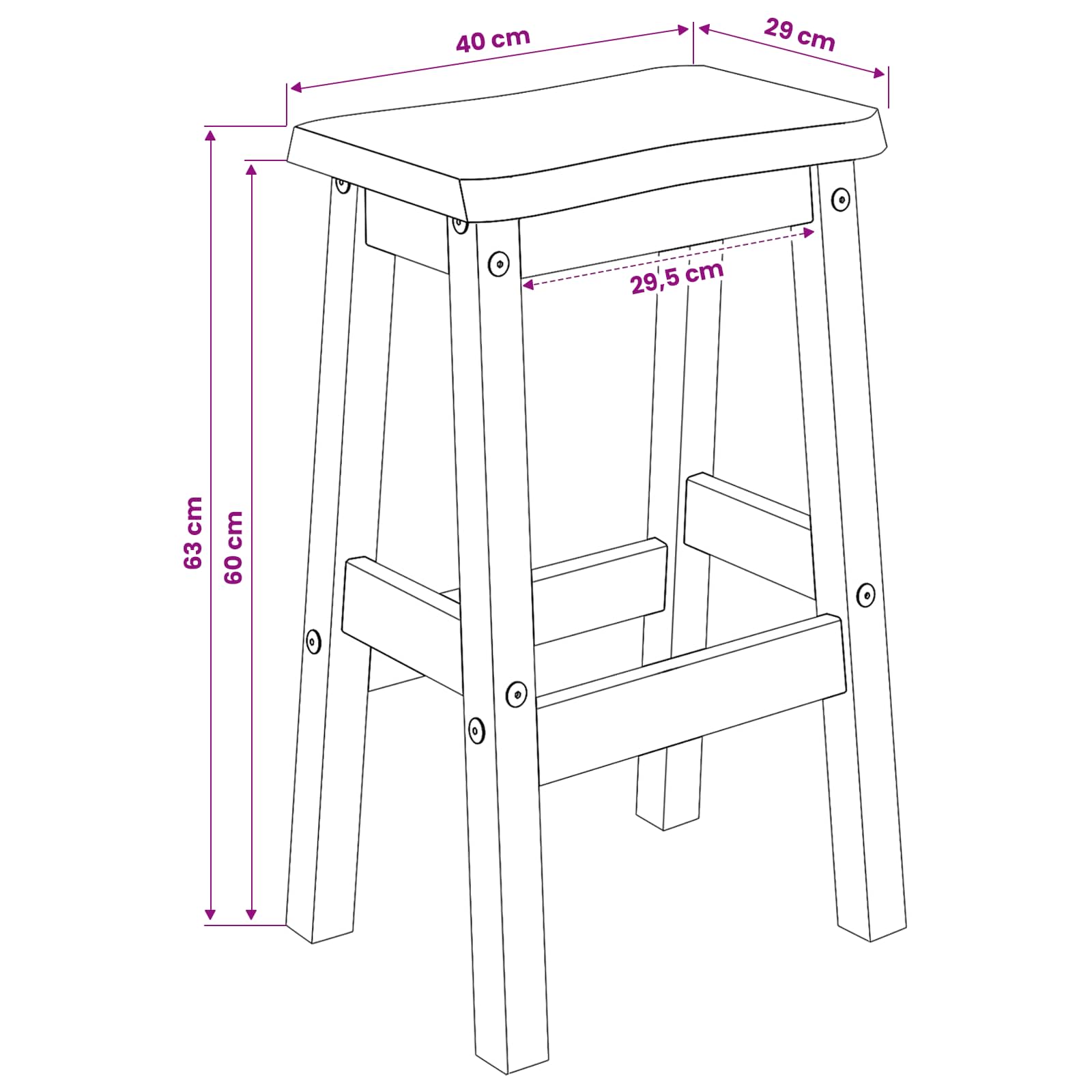 Hoher Barhocker EKAI 2 stk. Schwarz 40 x 29 x 63 cm
