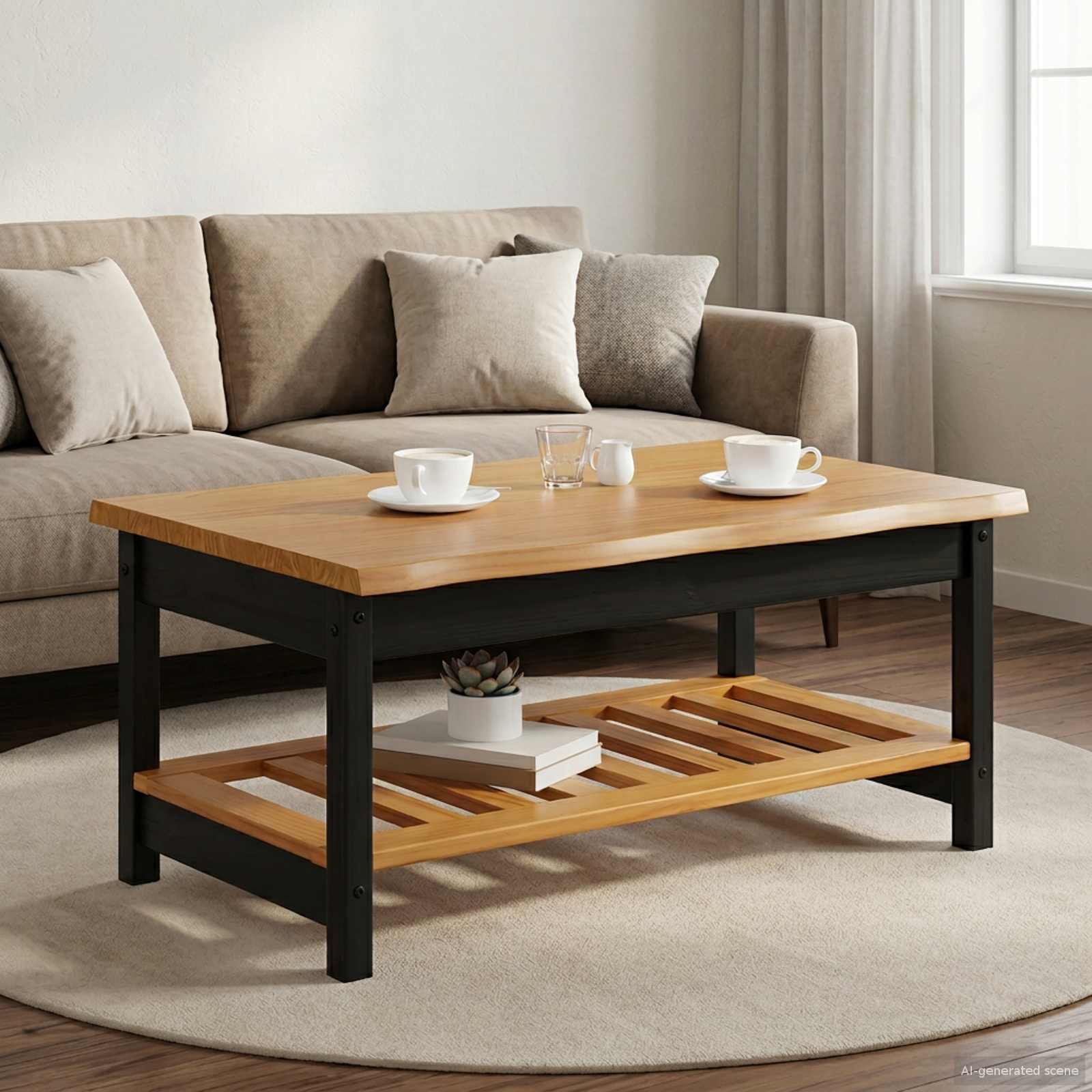 Couchtisch EKAI Schwarz 100 x 60 x 45,5 cm Massives Kiefernholz