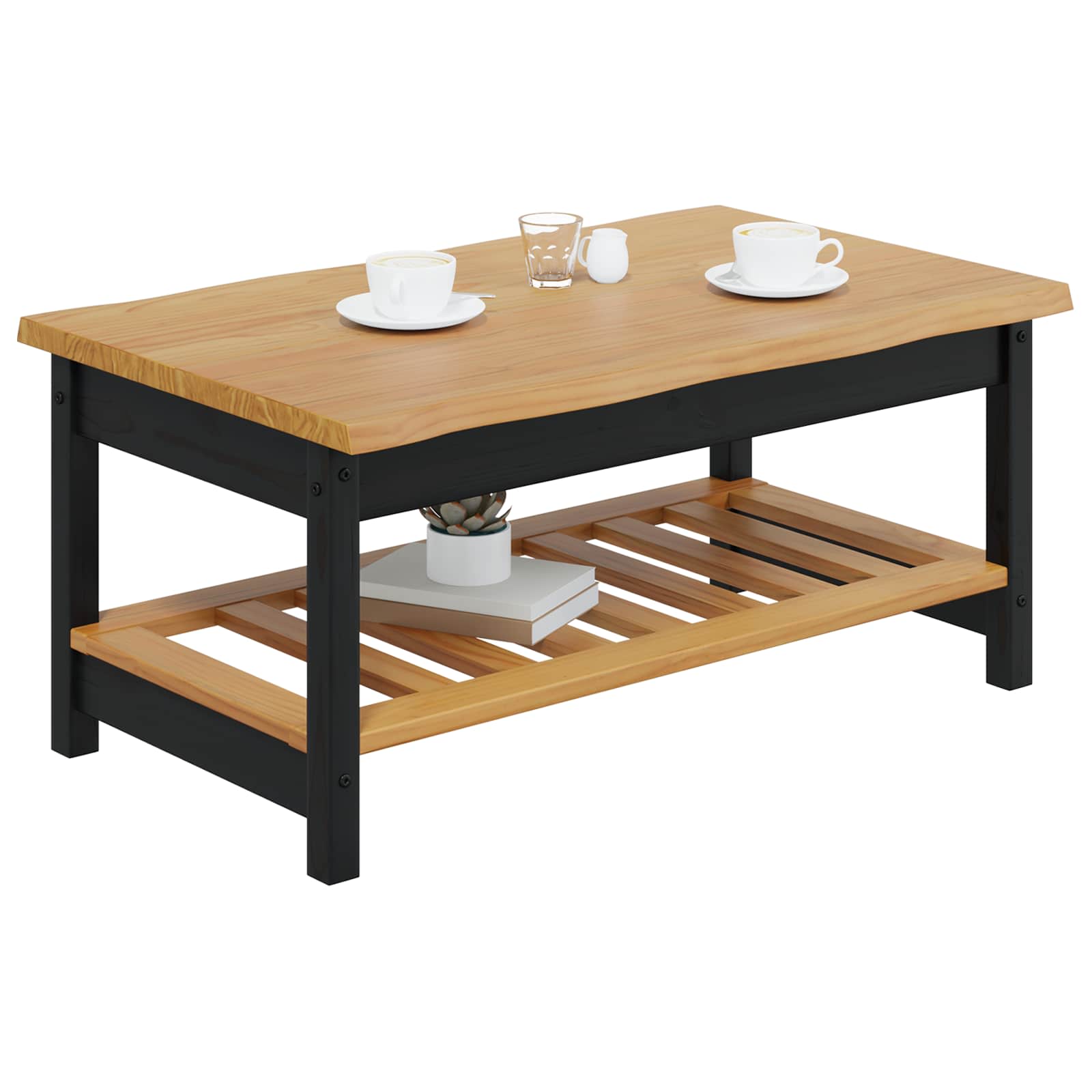 Couchtisch EKAI Schwarz 100 x 60 x 45,5 cm Massives Kiefernholz