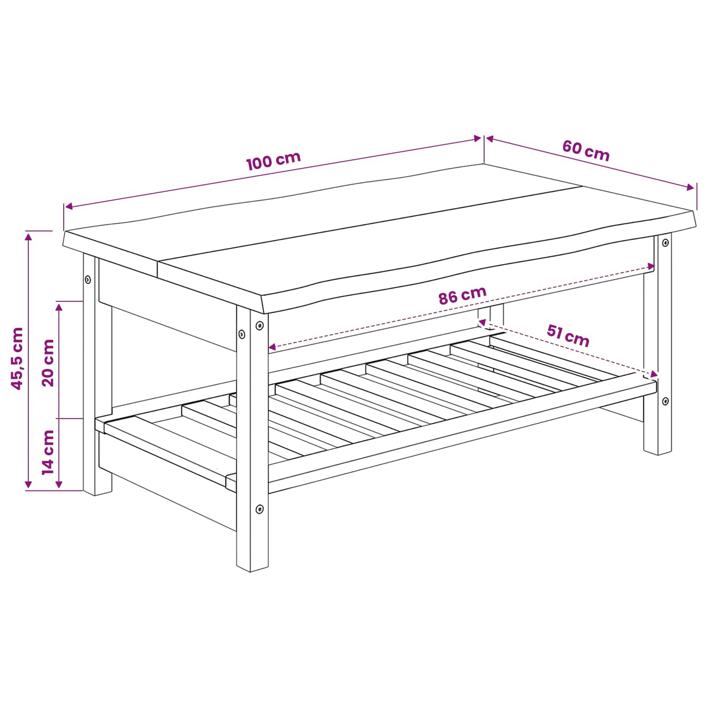 Couchtisch EKAI Weiß 100 x 60 x 45,5 cm Massives Kiefernholz
