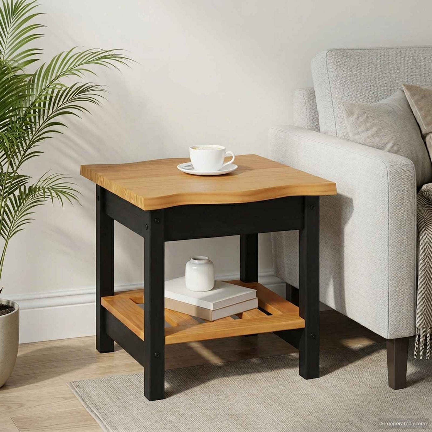 Beistelltisch mit Regal EKAI Schwarz 50 x 50 x 45,5 cm