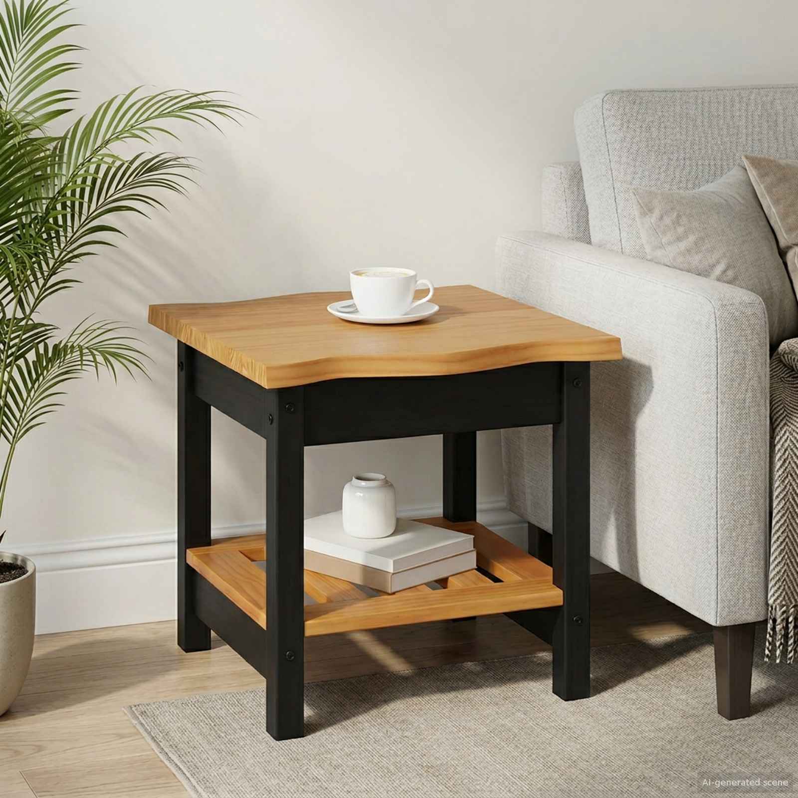 Beistelltisch mit Regal EKAI Schwarz 50 x 50 x 45,5 cm