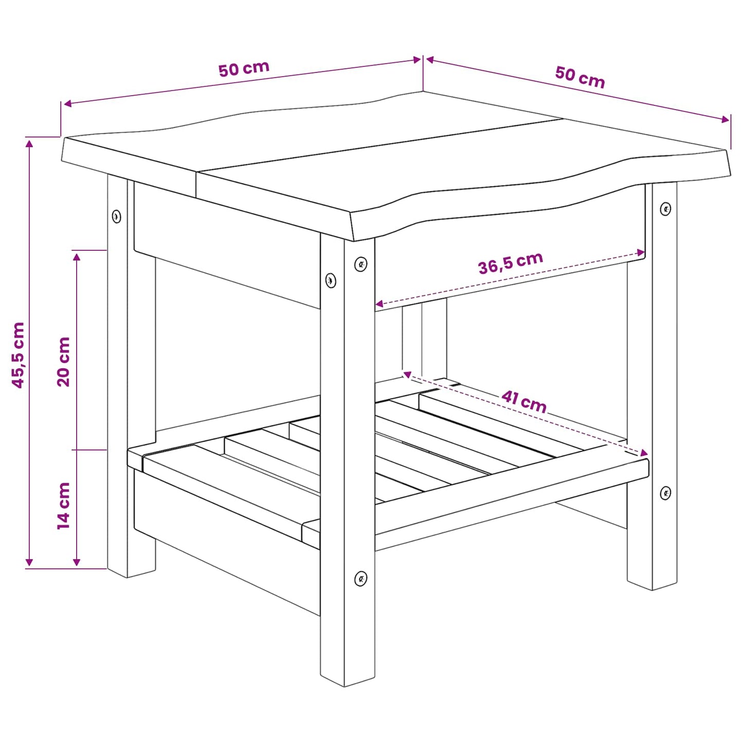 Beistelltisch EKAI Weiß 50 x 50 x 45,5 cm Massives Kiefernholz
