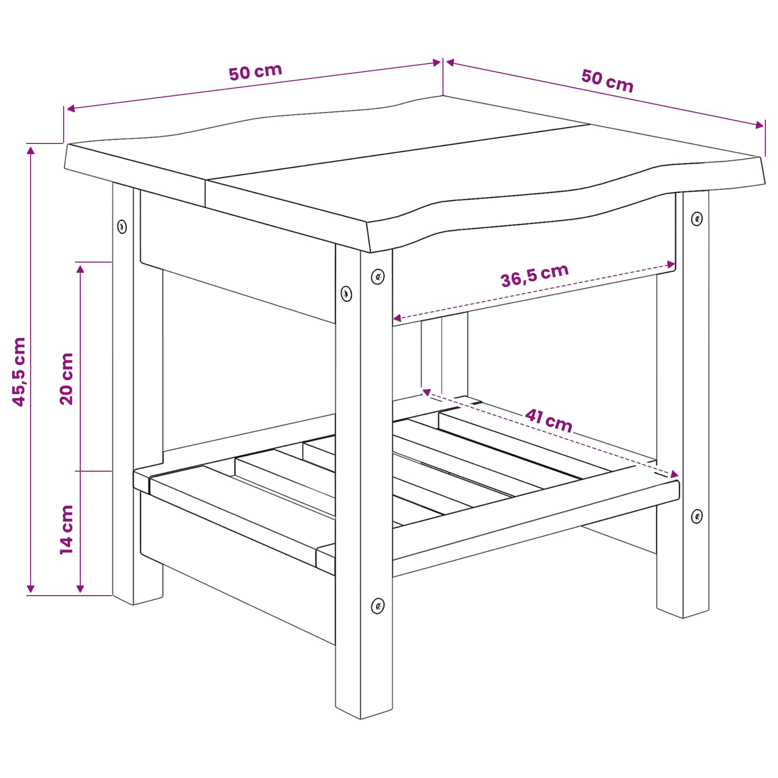 Beistelltisch EKAI Weiß 50 x 50 x 45,5 cm Massives Kiefernholz