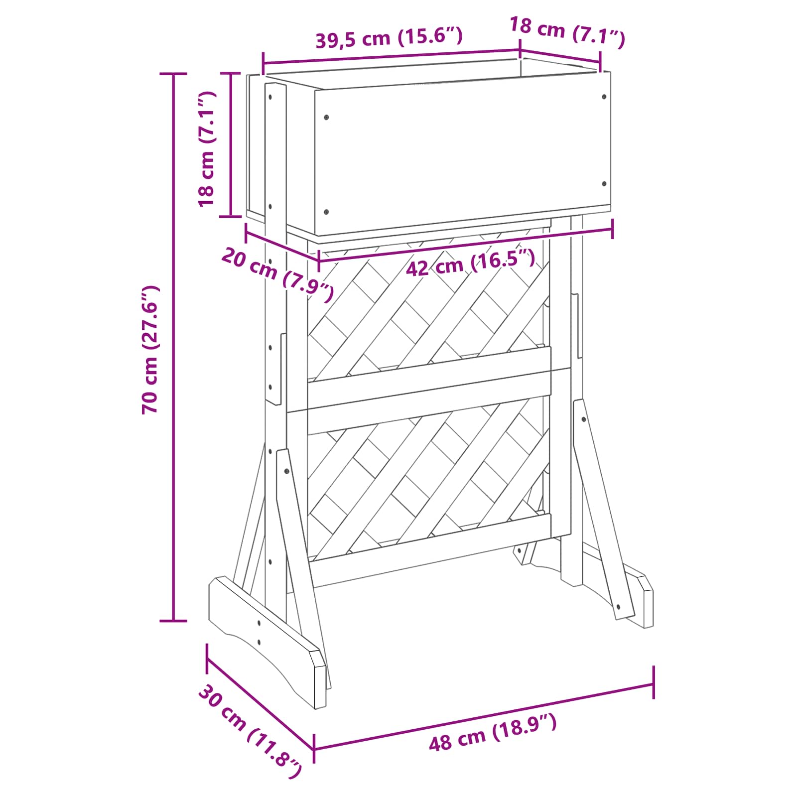 Vertikales Gartengitter Grau 48 x 30 x 70,5 cm