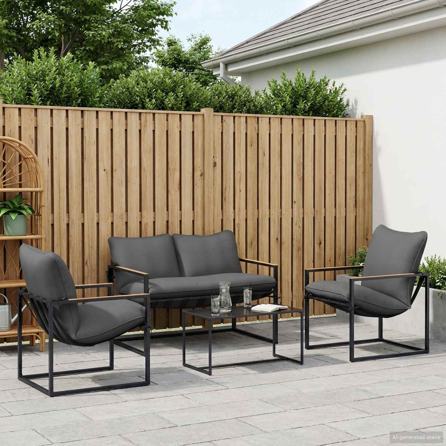 Gartensofa-set 4 stk. Schwarz und Anthrazit Stahl