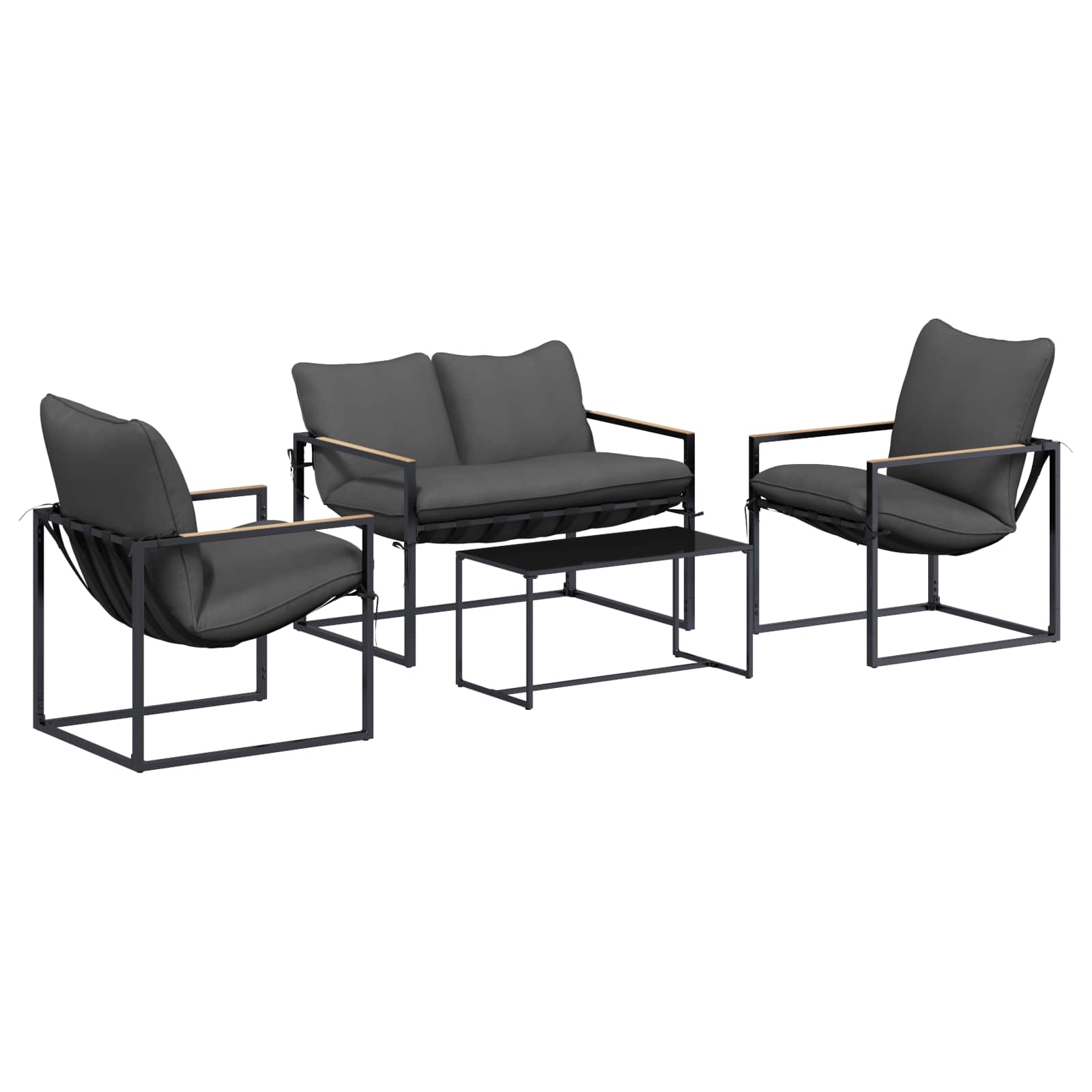 Gartensofa-set 4 stk. Schwarz und Anthrazit Stahl