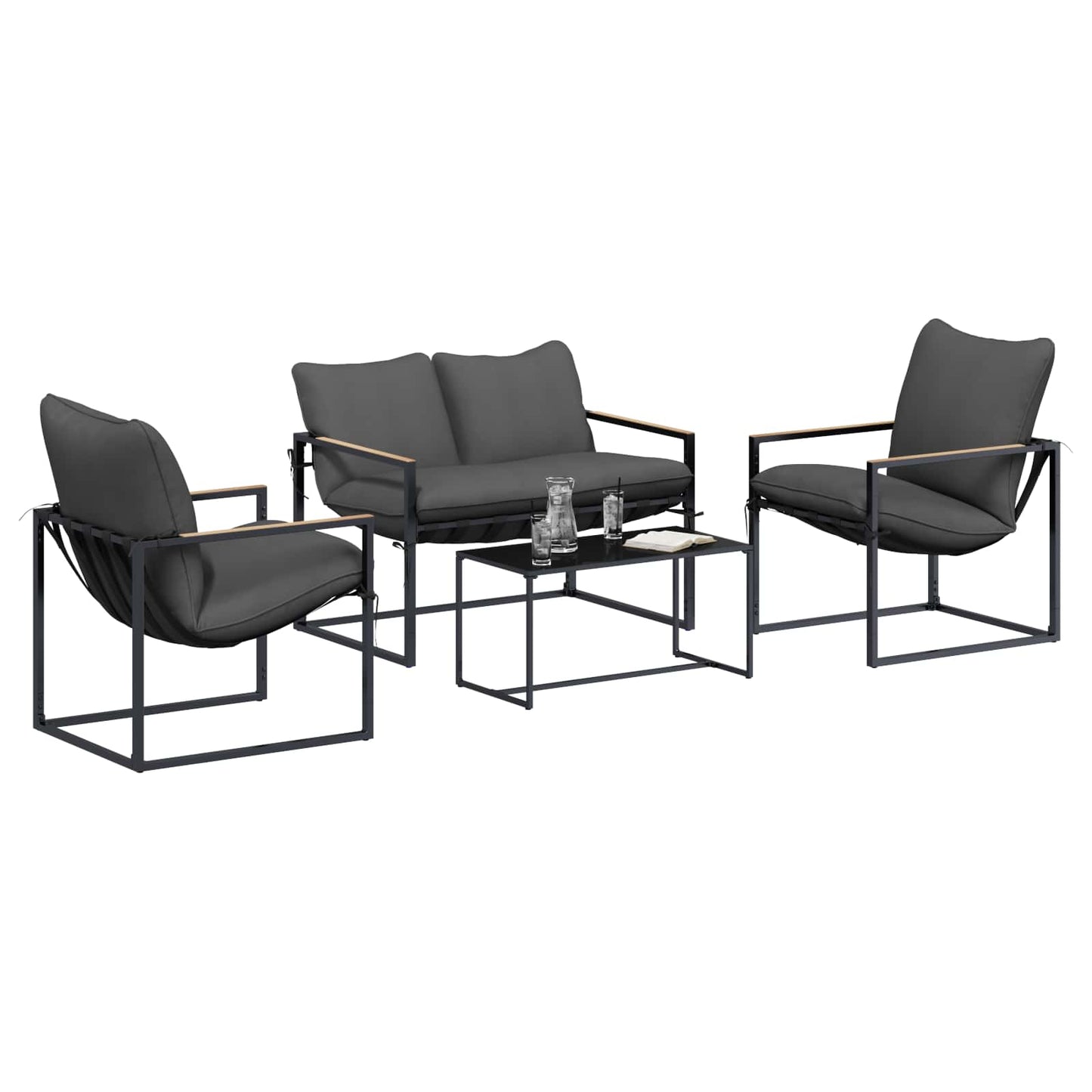 Gartensofa-set 4 stk. Schwarz und Anthrazit Stahl