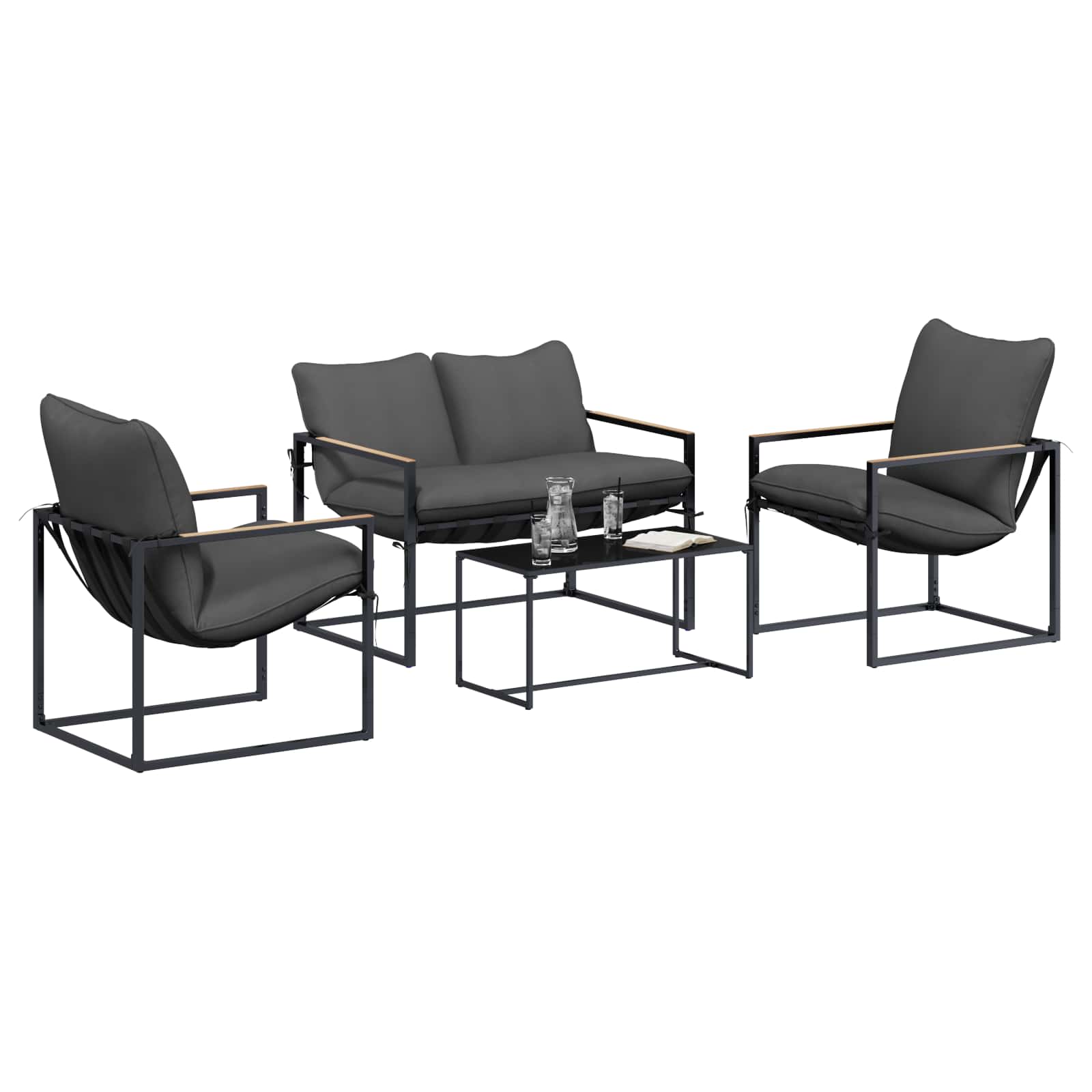 Gartensofa-set 4 stk. Schwarz und Anthrazit Stahl
