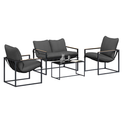Gartensofa-set 4 stk. Schwarz und Anthrazit Stahl