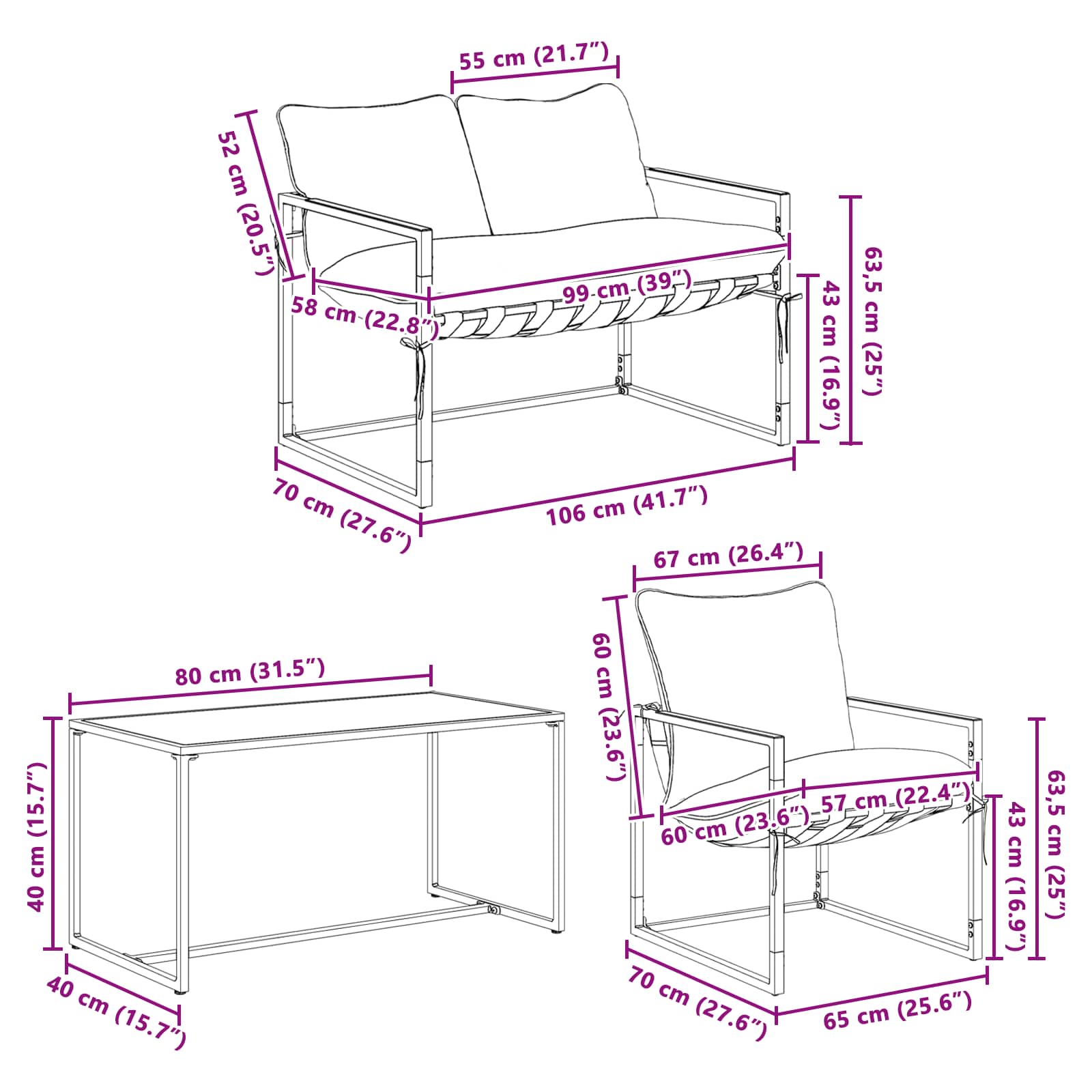 Gartensofa-set 4 stk. Schwarz und Anthrazit Stahl