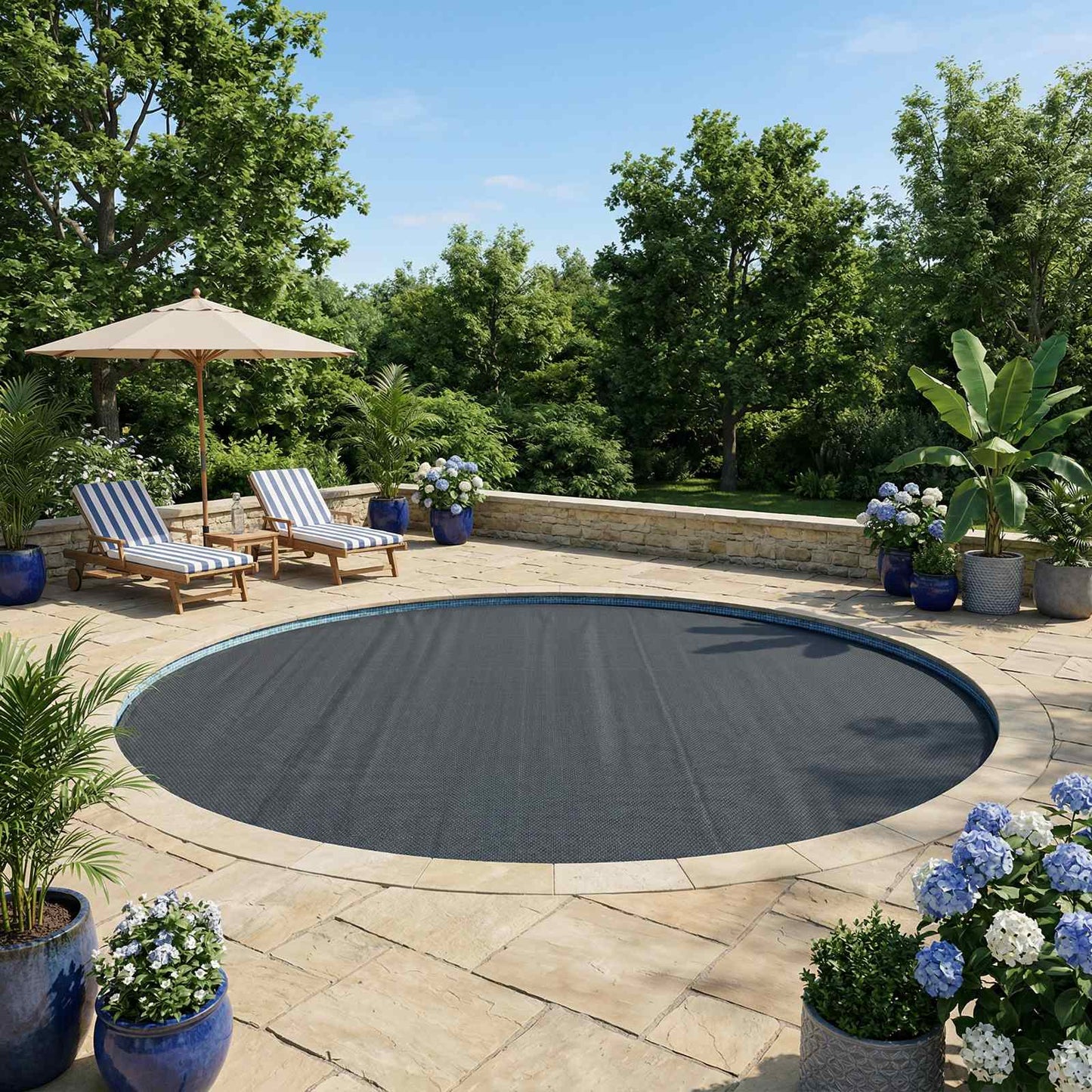 Solar Poolabdeckung Hochwertig Ø 455 cm 200 μm Rund PE Schwarz
