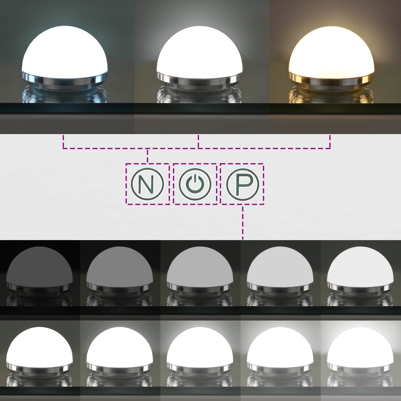 LED Schminkspiegel Weiß 44 x 10 x 53 cm Glas und Stahl