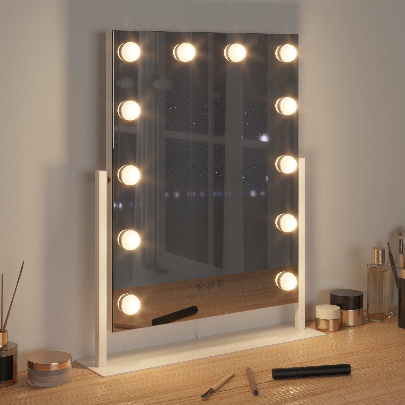 LED Schminkspiegel Weiß 44 x 10 x 53 cm Glas und Stahl