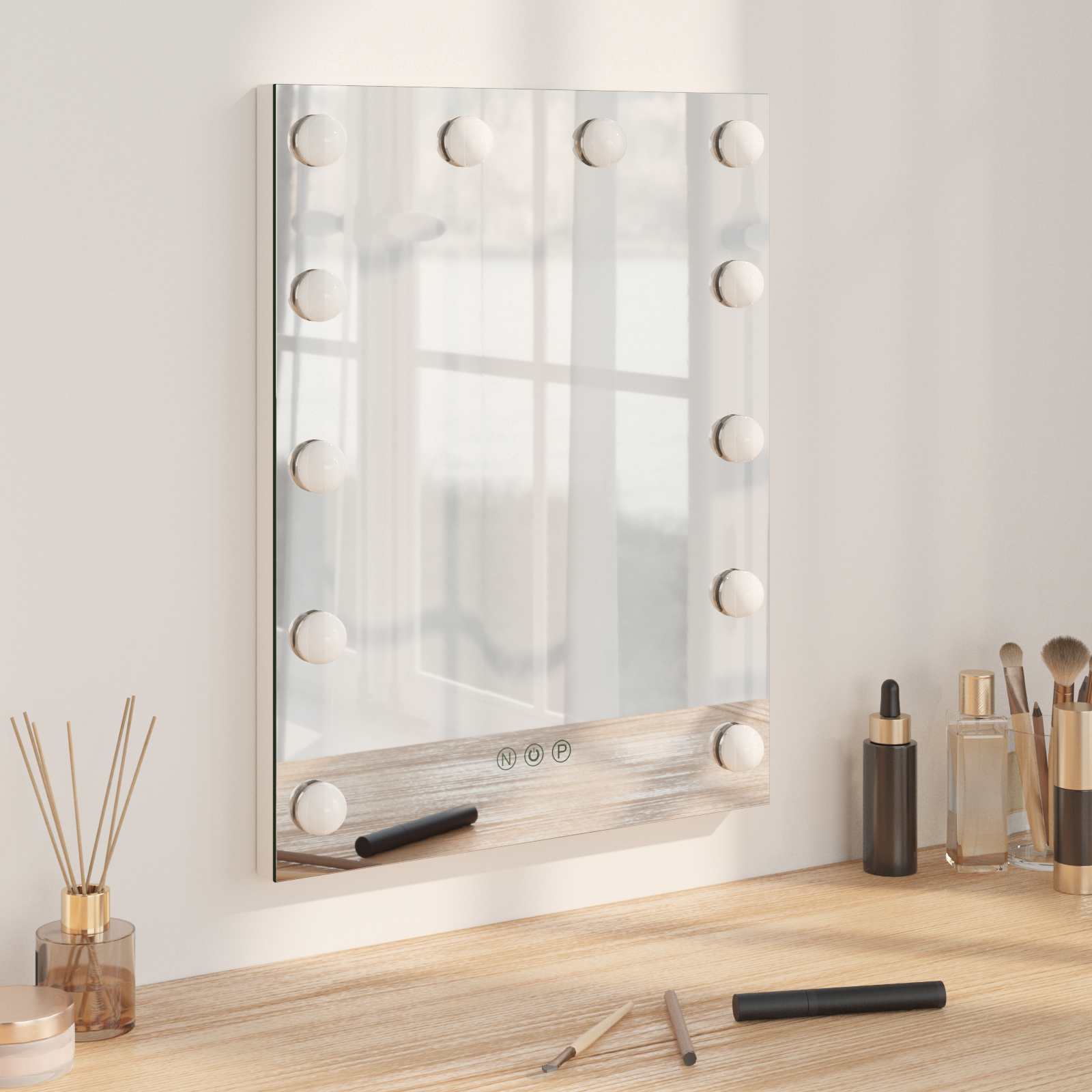 LED Schminkspiegel Weiß 44 x 10 x 53 cm Glas und Stahl