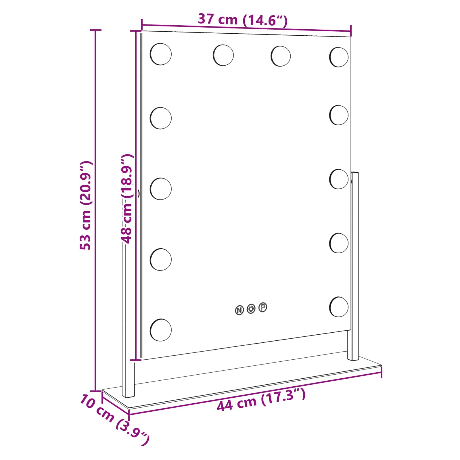 LED Schminkspiegel Weiß 44 x 10 x 53 cm Glas und Stahl