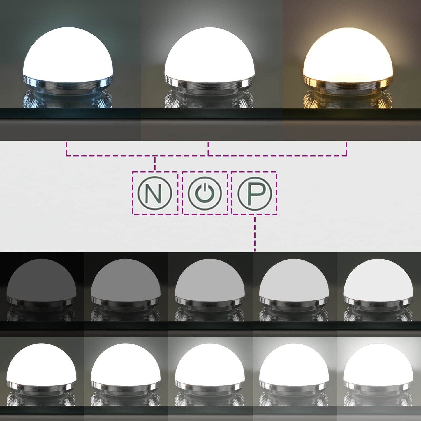 LED Schminkspiegel Weiß 50 x 10 x 44 cm Glas und Stahl