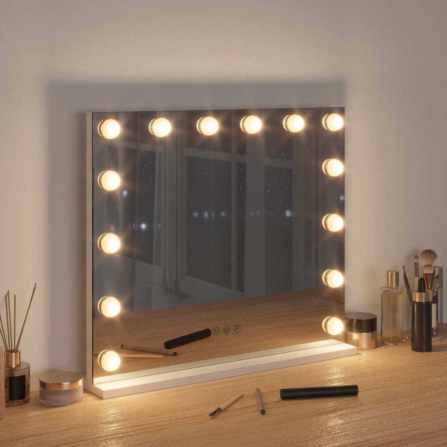 LED Schminkspiegel Weiß 50 x 10 x 44 cm Glas und Stahl